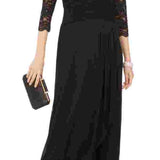 Jessica Howard Women's Black 3/4 Sleeve V Neck Maxi Sheath Evening Dress Black Size 14