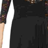 Jessica Howard Women's Black 3/4 Sleeve V Neck Maxi Sheath Evening Dress Black Size 14