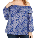 Michael Kors Women's Plus Printed Ruffled Off The Shoulder Top Blue Size 2X
