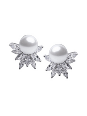 CZ Cluster And Pearl Clip Earrings