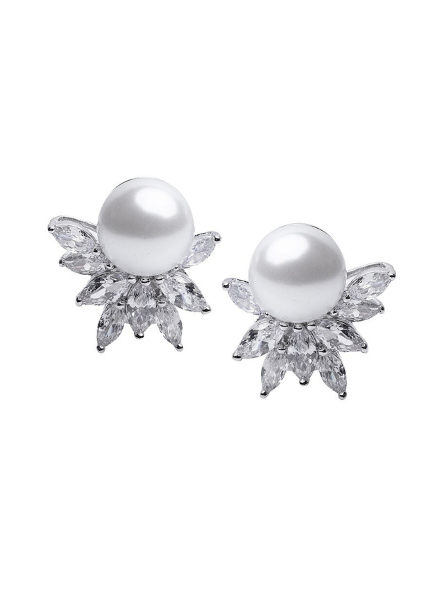 CZ Cluster And Pearl Clip Earrings
