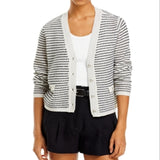 C by Bloomingdale's Cashmere Striped Tweed Stitch V Neck Cardigan White Size XL