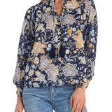 Elan Printed Cotton Peasant Top Size S