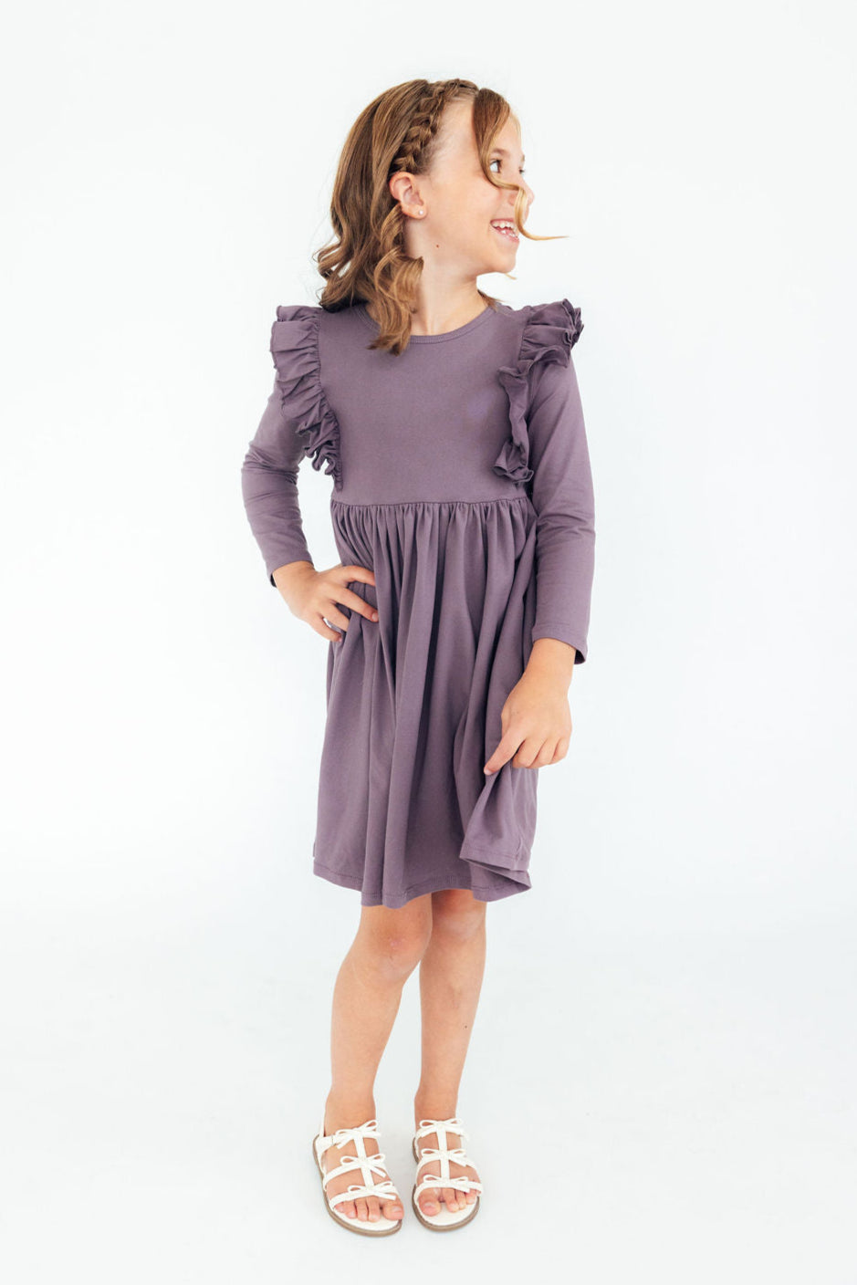 Vintage Violet L/s Ruffle Twirl Dress