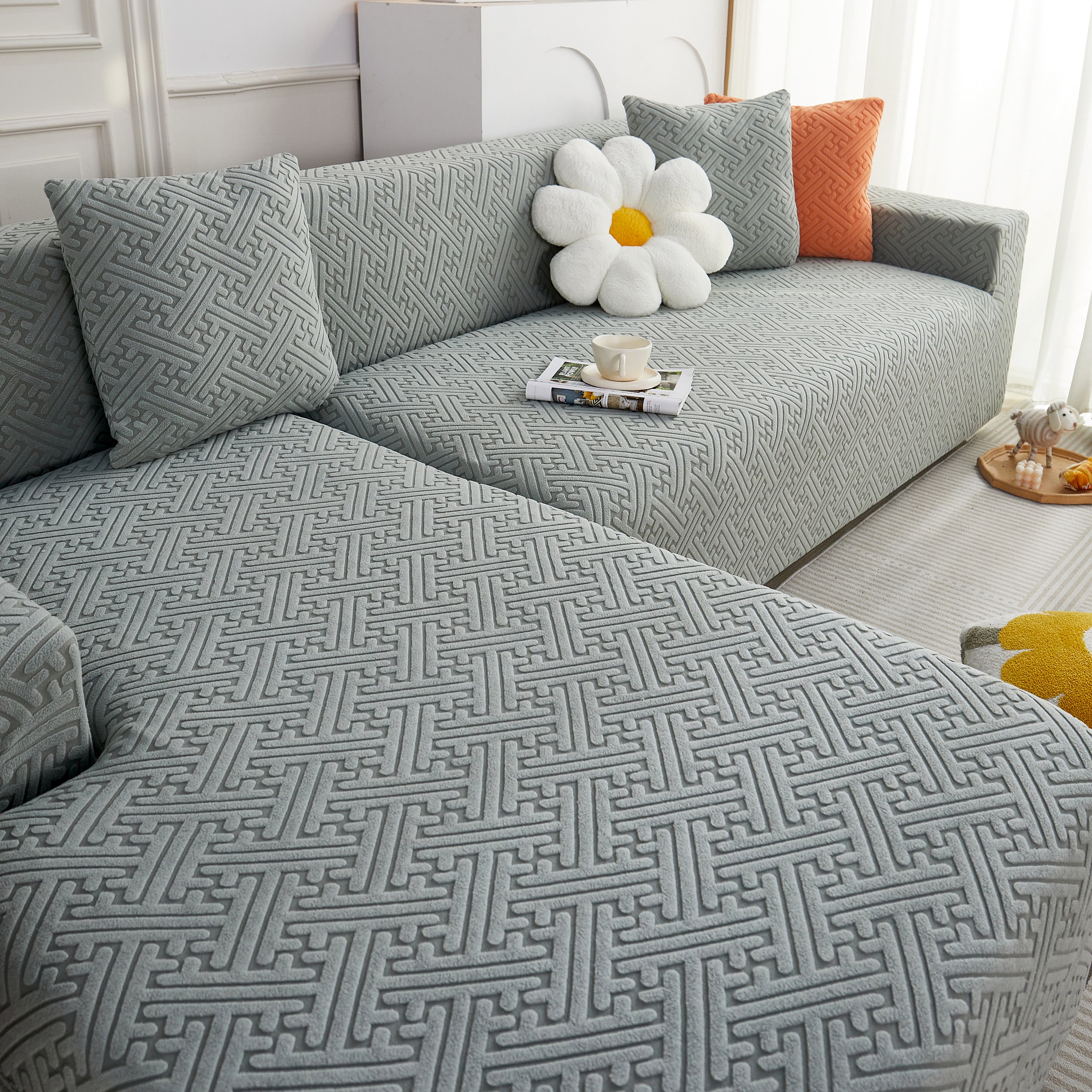 L Shape Sectional Sofa Cover Soft Stretch Furniture Protector Couch Slipcover With 1pcs Free Pillowcases