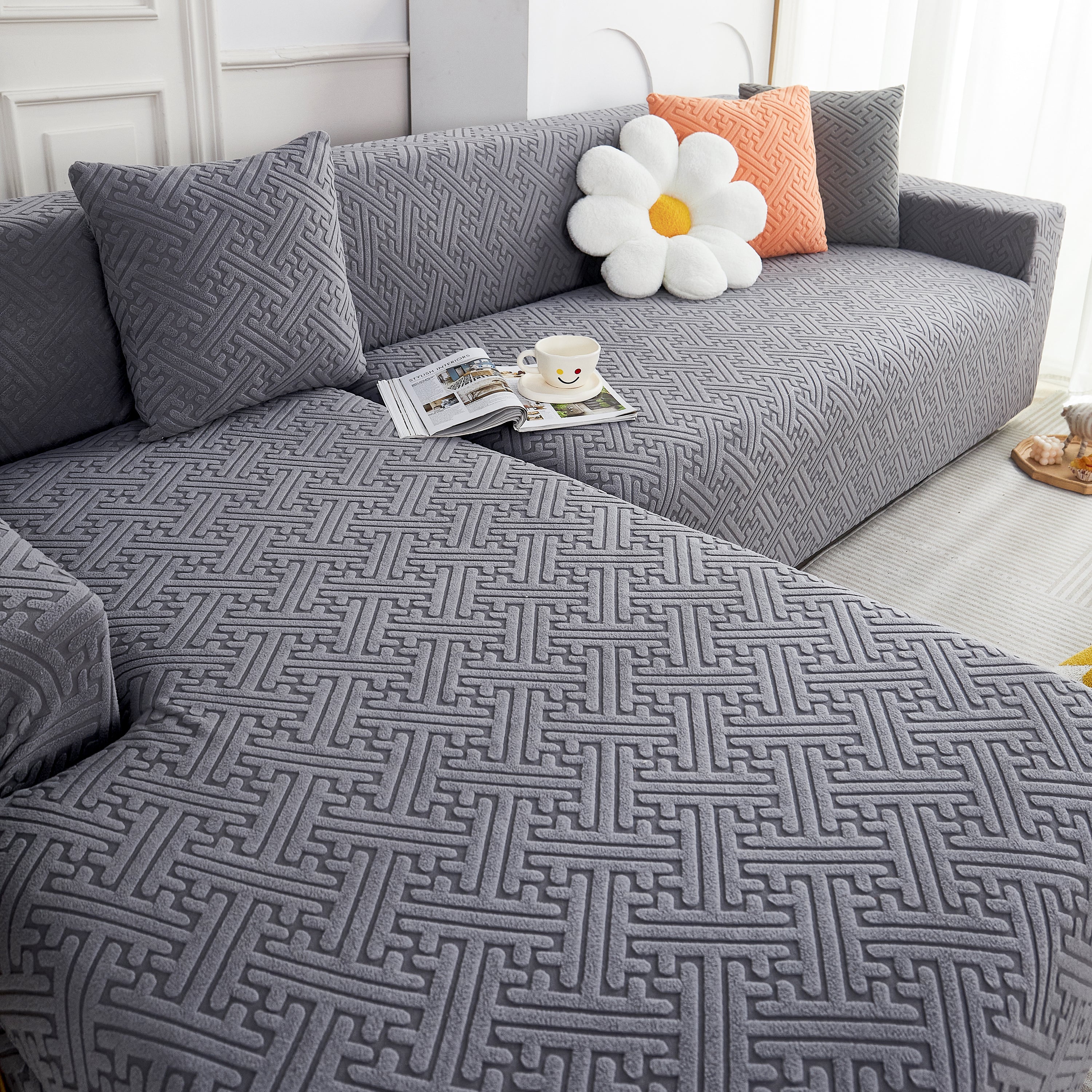 L Shape Sectional Sofa Cover Soft Stretch Furniture Protector Couch Slipcover With 1pcs Free Pillowcases