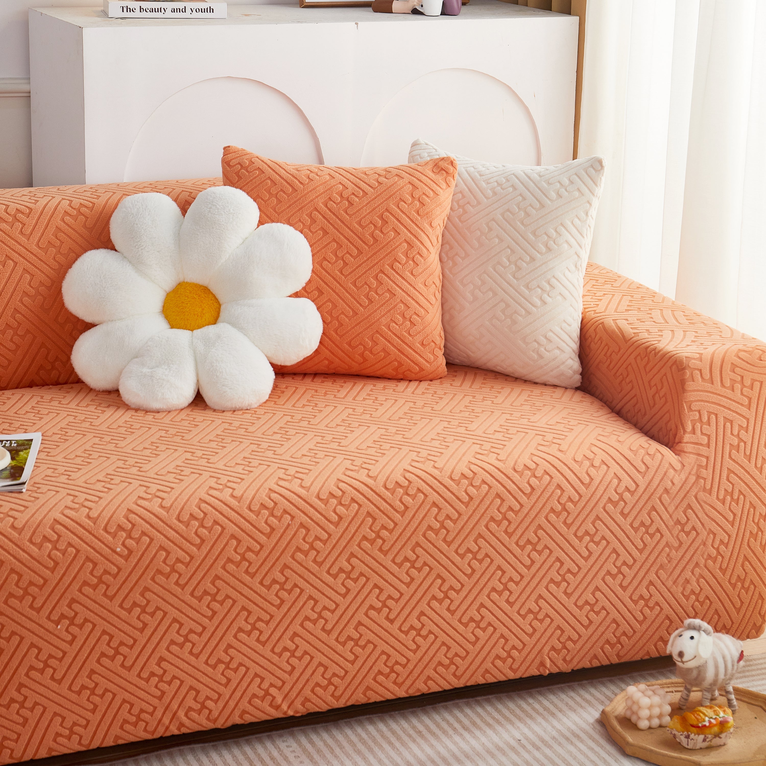 L Shape Sectional Sofa Cover Soft Stretch Furniture Protector Couch Slipcover With 1pcs Free Pillowcases