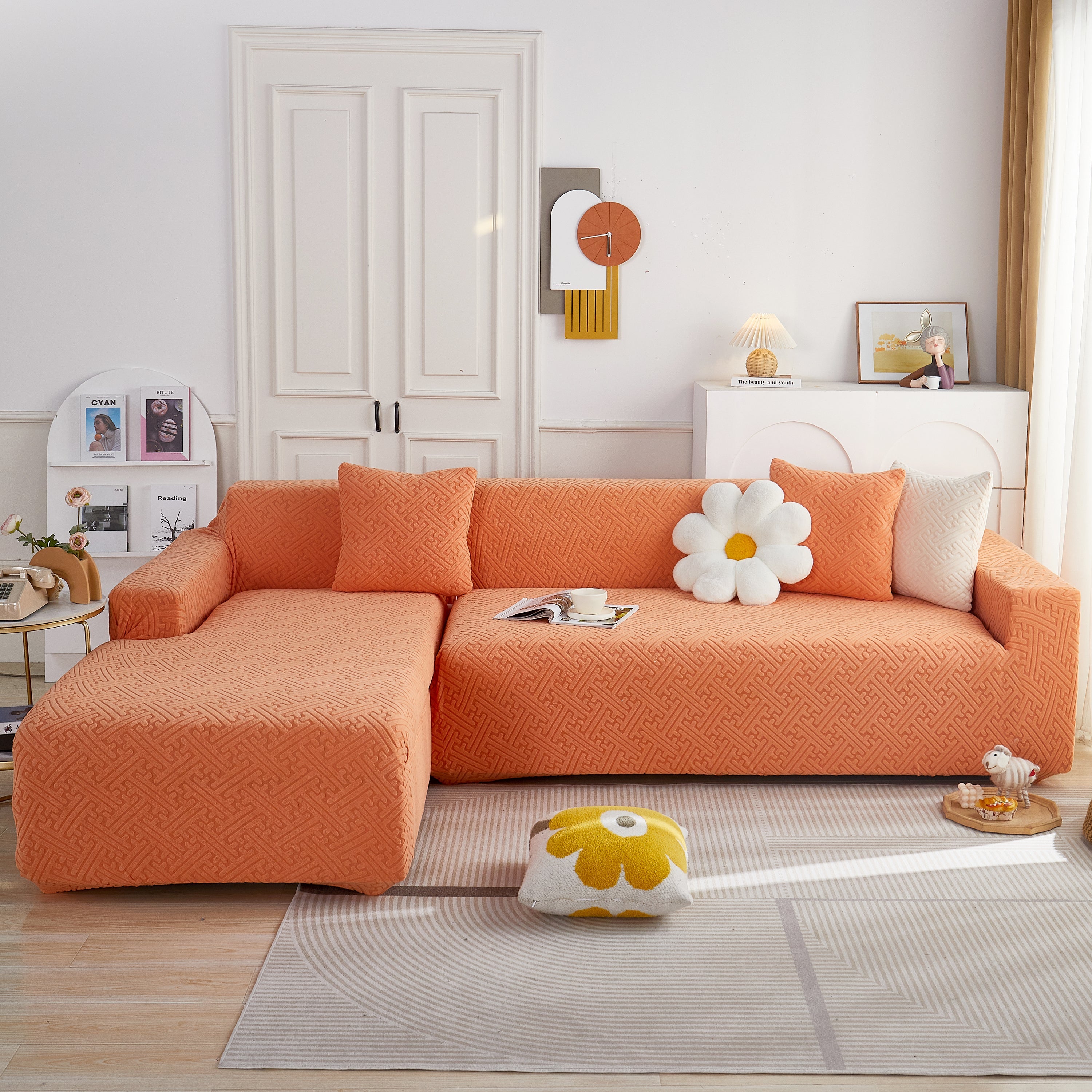L Shape Sectional Sofa Cover Soft Stretch Furniture Protector Couch Slipcover With 1pcs Free Pillowcases
