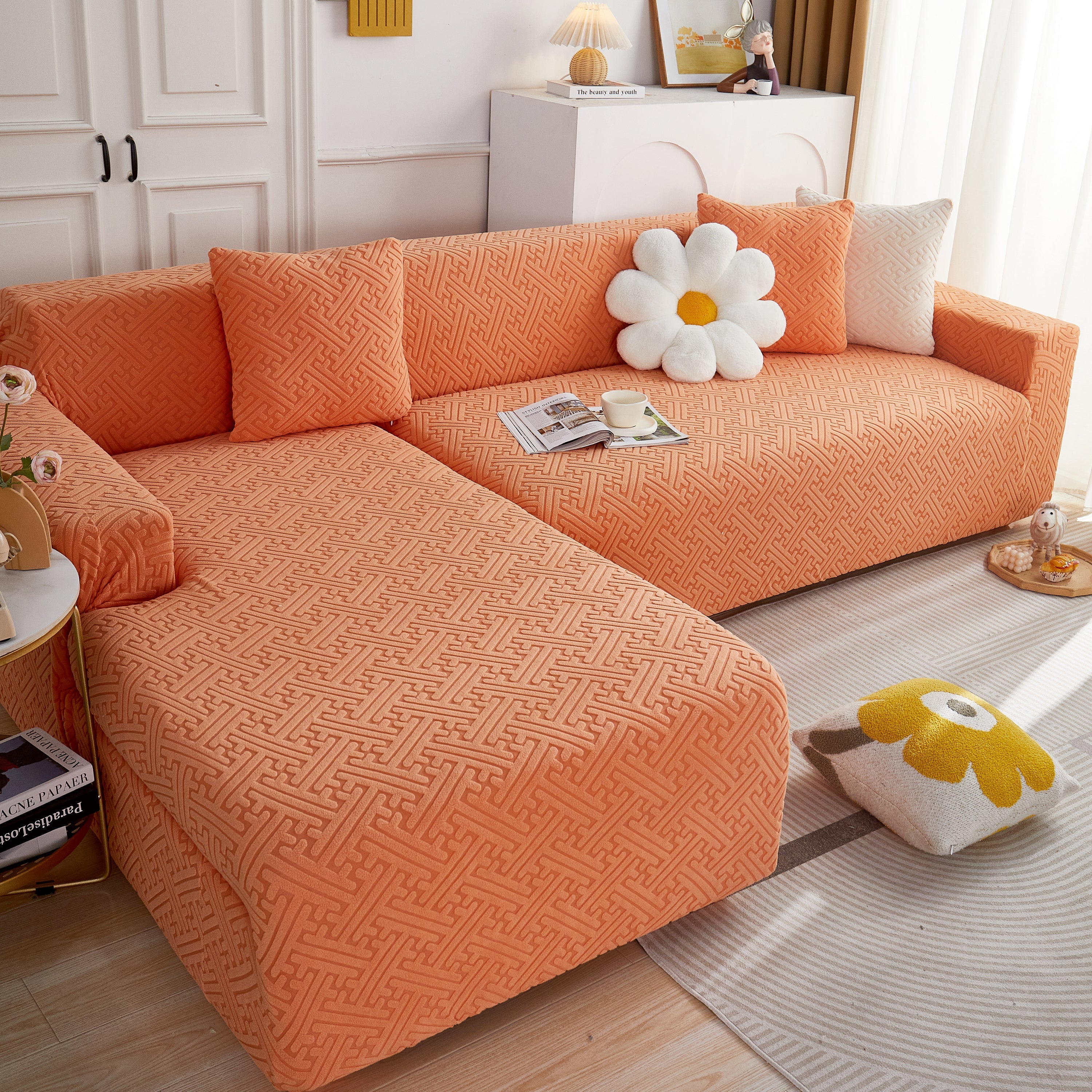 L Shape Sectional Sofa Cover Soft Stretch Furniture Protector Couch Slipcover With 1pcs Free Pillowcases