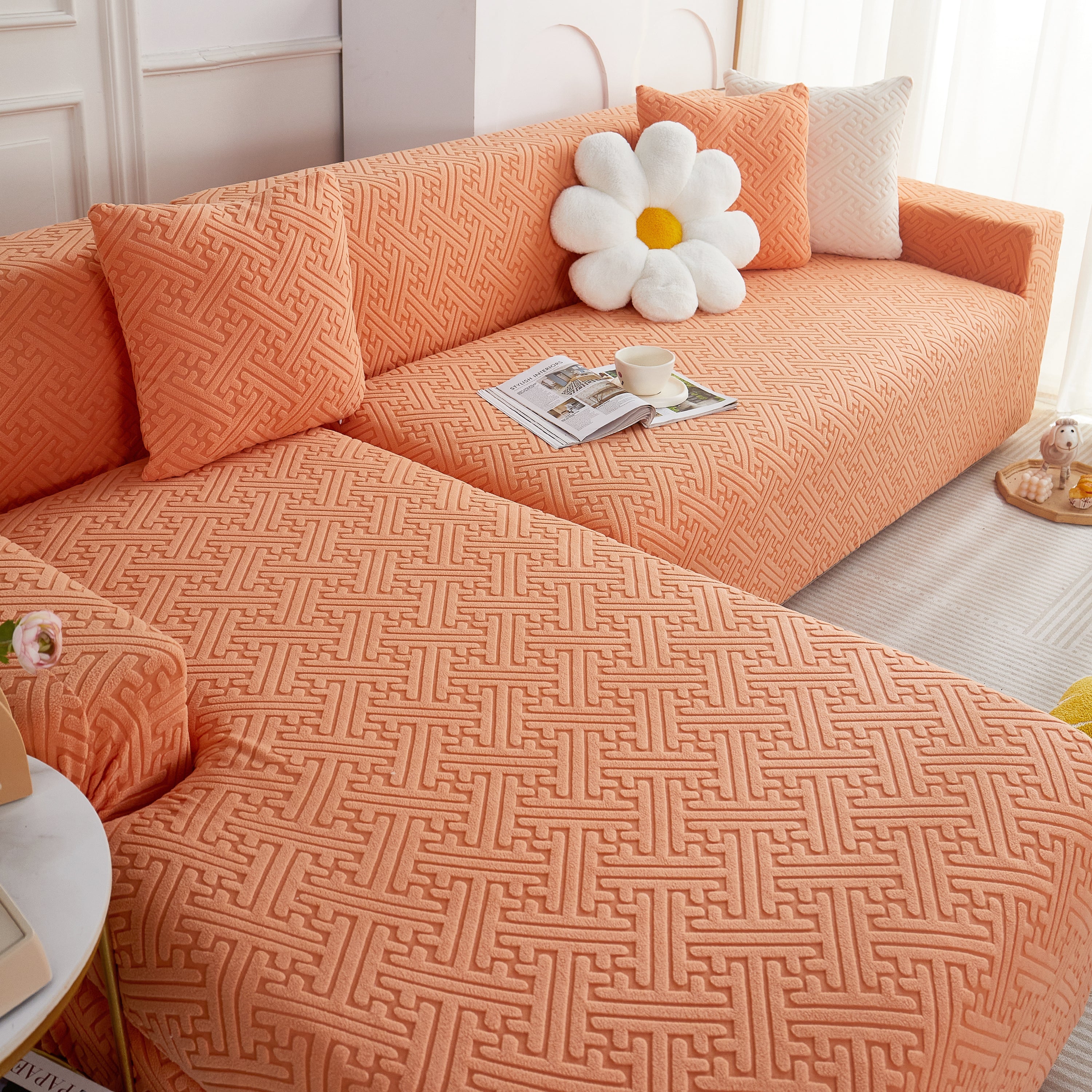 L Shape Sectional Sofa Cover Soft Stretch Furniture Protector Couch Slipcover With 1pcs Free Pillowcases