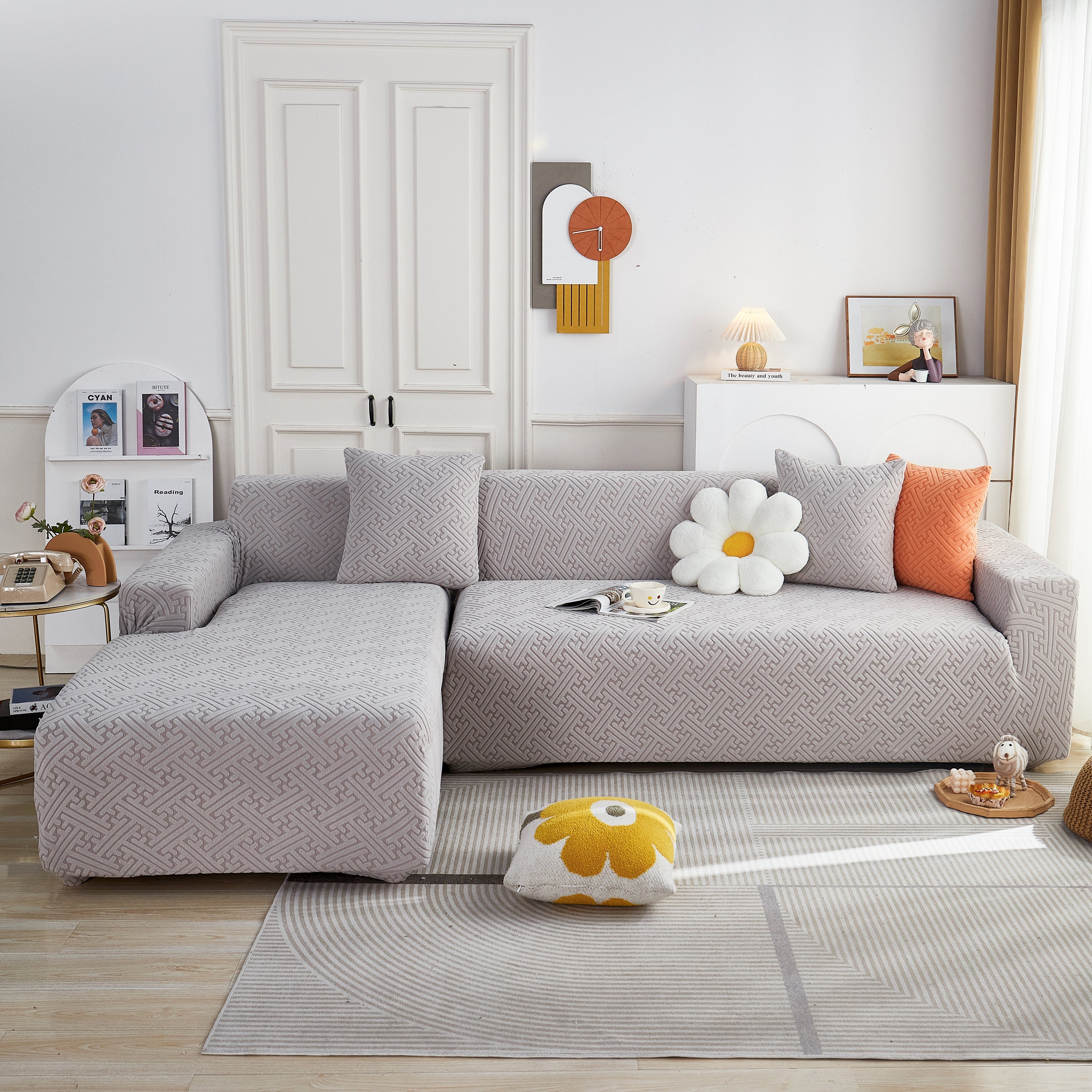 L Shape Sectional Sofa Cover Soft Stretch Furniture Protector Couch Slipcover With 1pcs Free Pillowcases