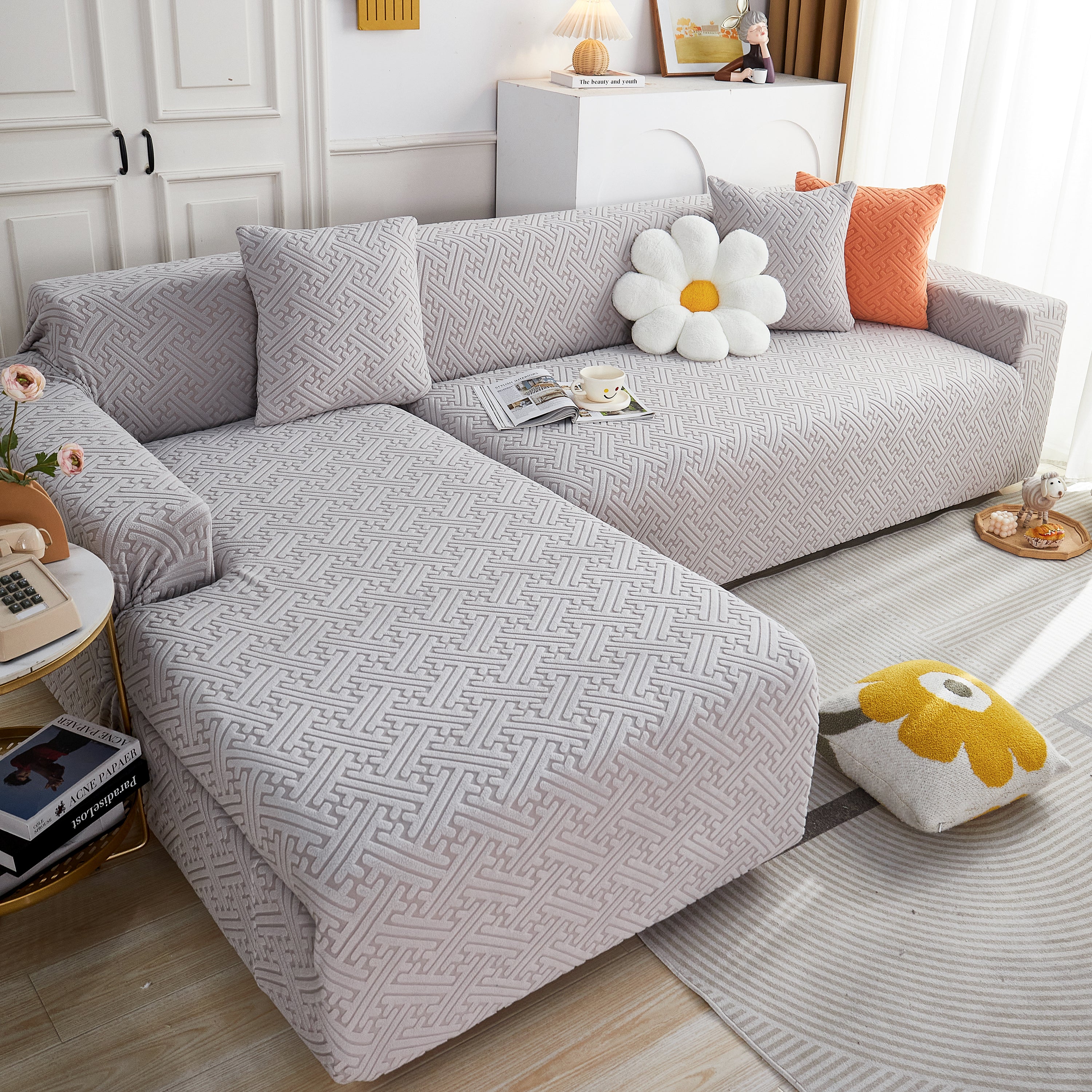 L Shape Sectional Sofa Cover Soft Stretch Furniture Protector Couch Slipcover With 1pcs Free Pillowcases