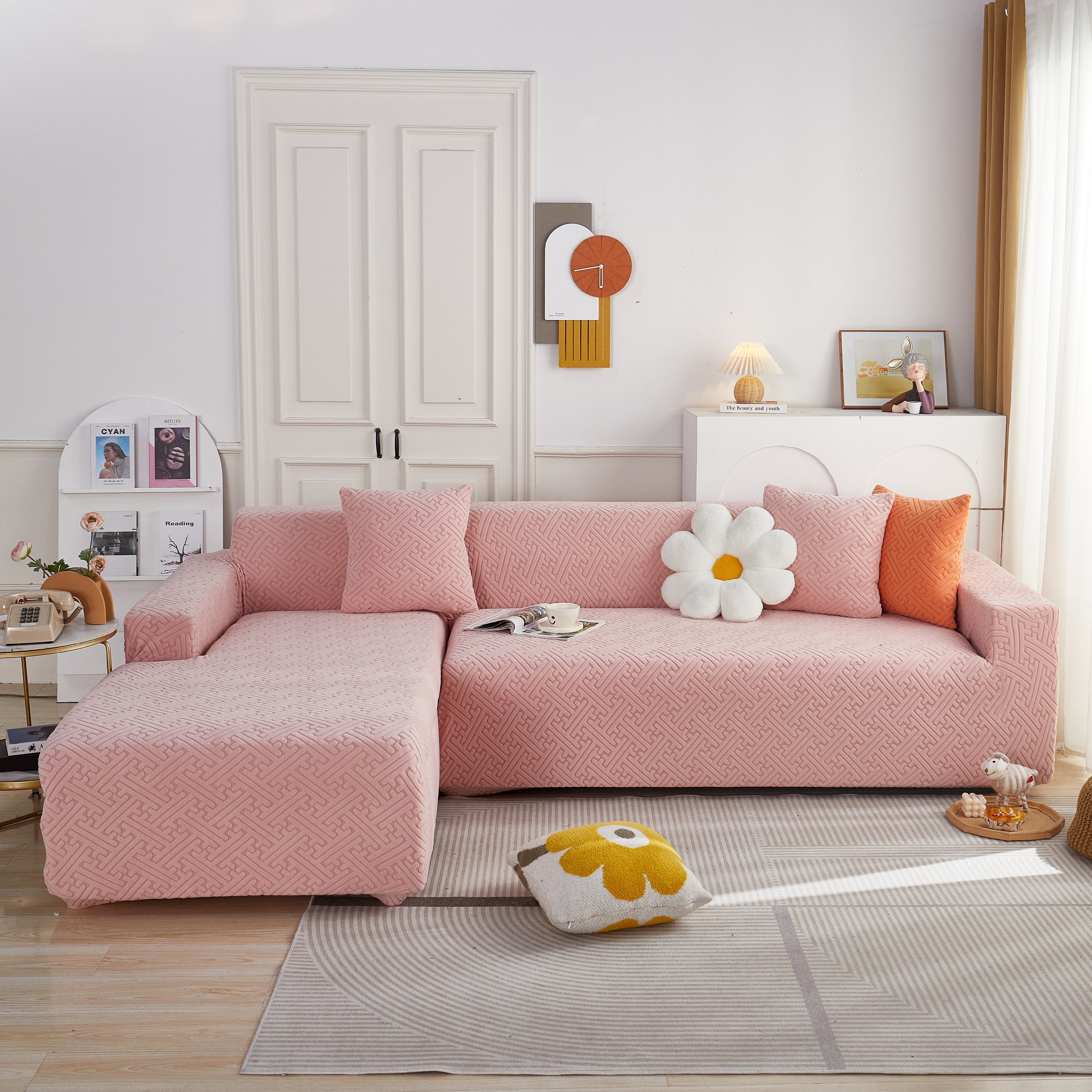 L Shape Sectional Sofa Cover Soft Stretch Furniture Protector Couch Slipcover With 1pcs Free Pillowcases