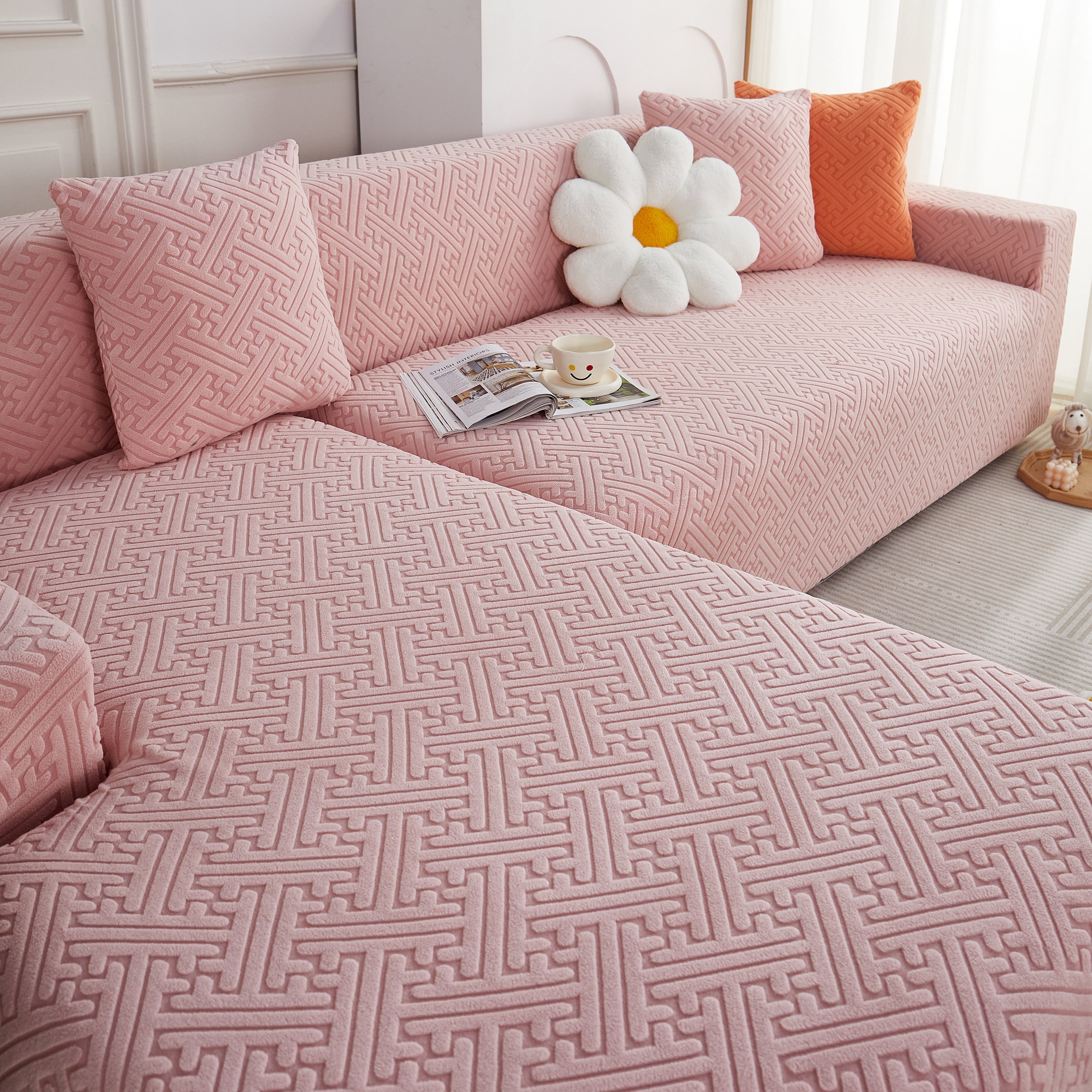 L Shape Sectional Sofa Cover Soft Stretch Furniture Protector Couch Slipcover With 1pcs Free Pillowcases