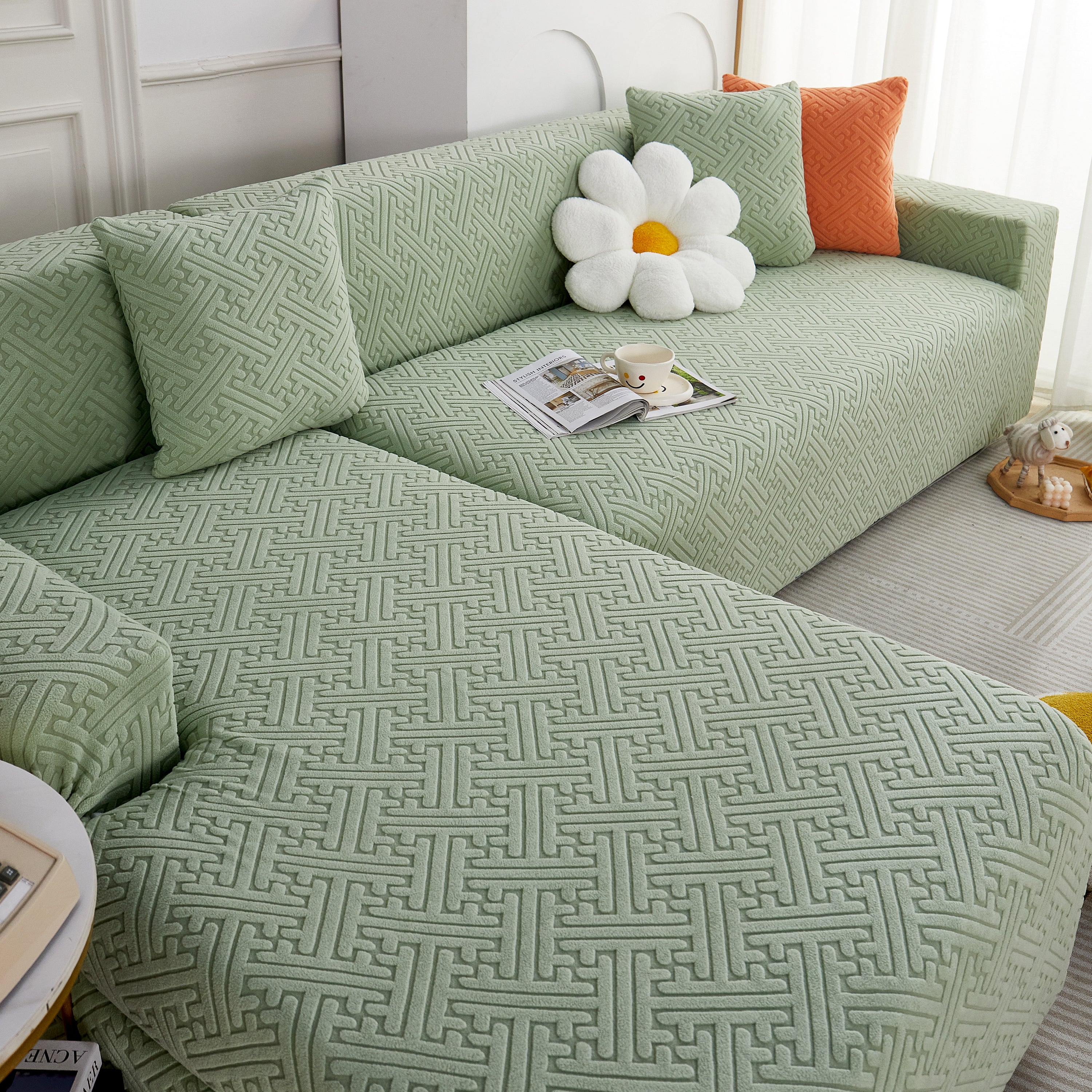 L Shape Sectional Sofa Cover Soft Stretch Furniture Protector Couch Slipcover With 1pcs Free Pillowcases
