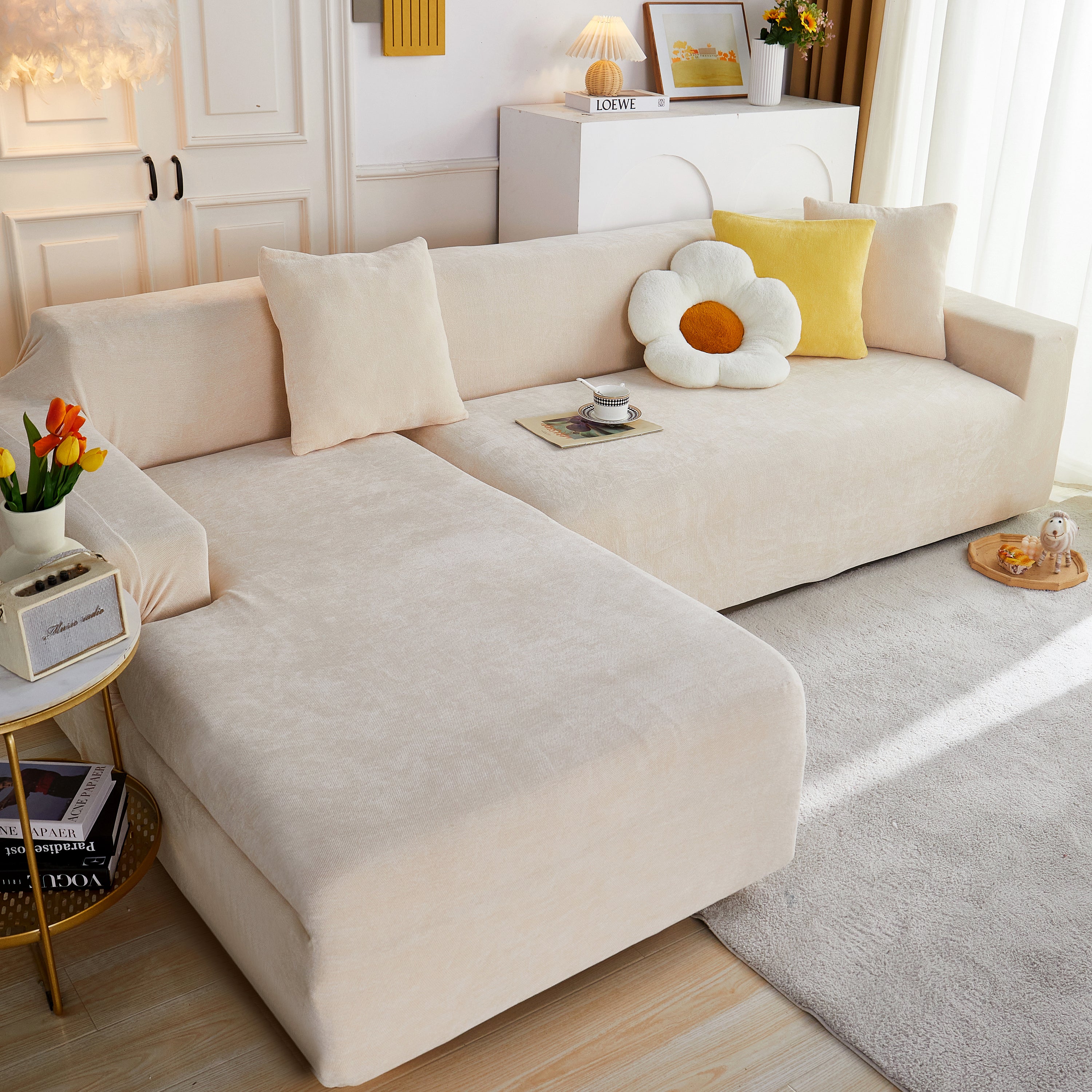 L Shape Couch Cover Stretch Soft Sectional Sofa Cover Furniture Protector Slipcover For Couch With 1pcs Free Pillowcases