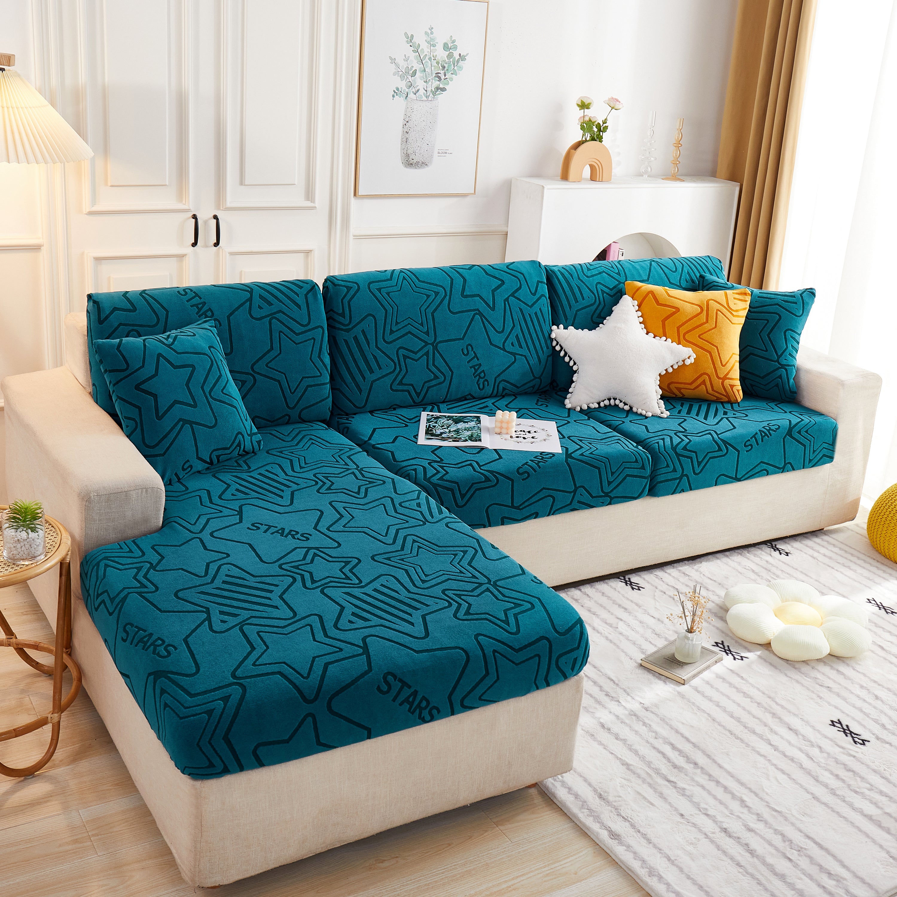Starry Sky Jacquard Fleece Stretchable Non-slip Cushion Covers Furniture Covers For L-shaped Couch
