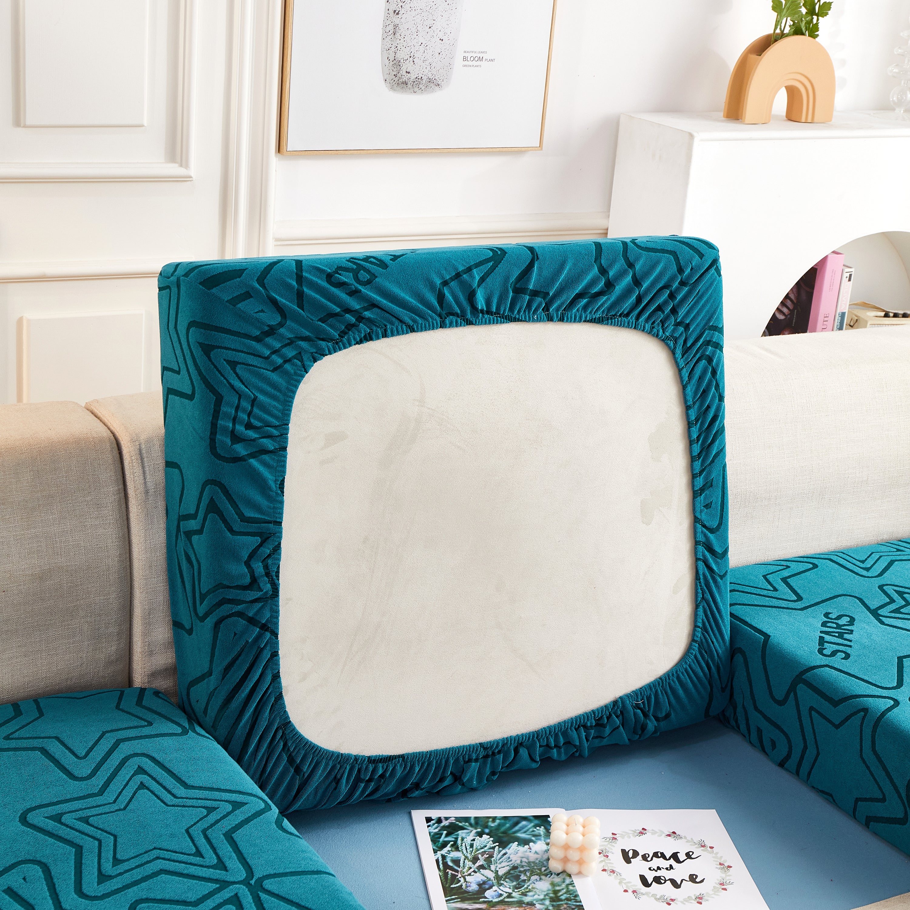 Starry Sky Jacquard Fleece Stretchable Non-slip Cushion Covers Furniture Covers For L-shaped Couch