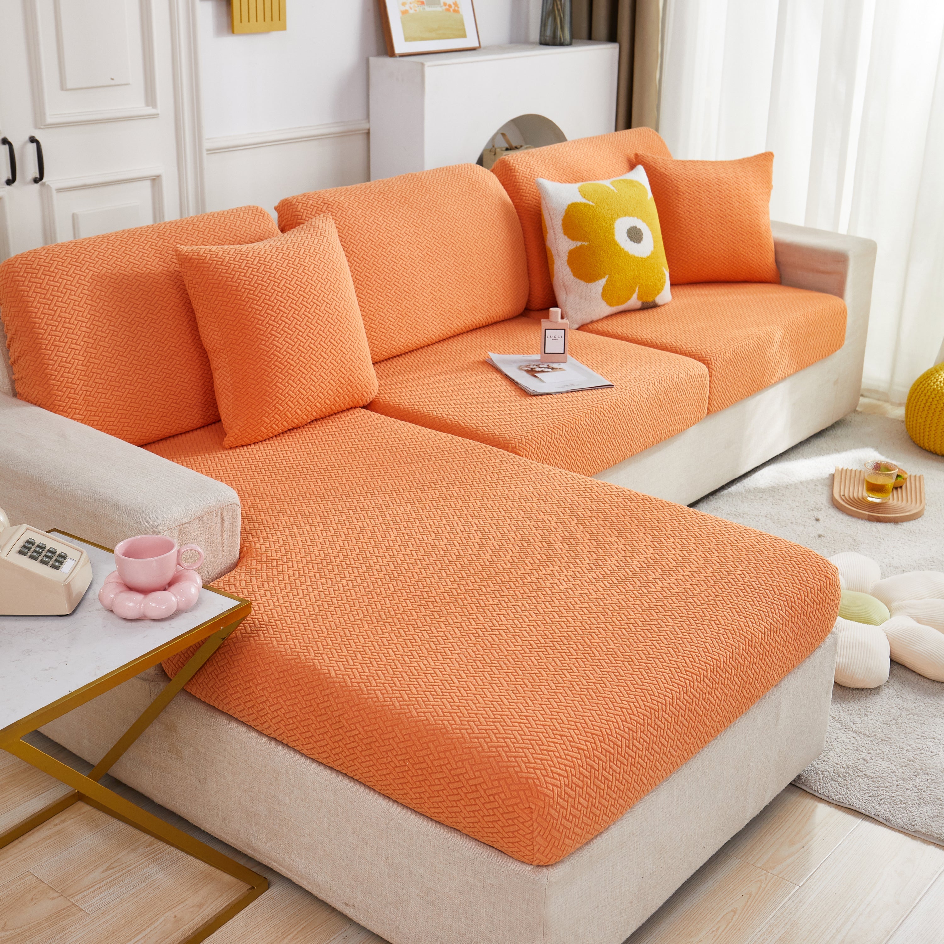 High Stretch Separate Cushion Covers Sofa Slipcover For L-shaped Sectional Couch