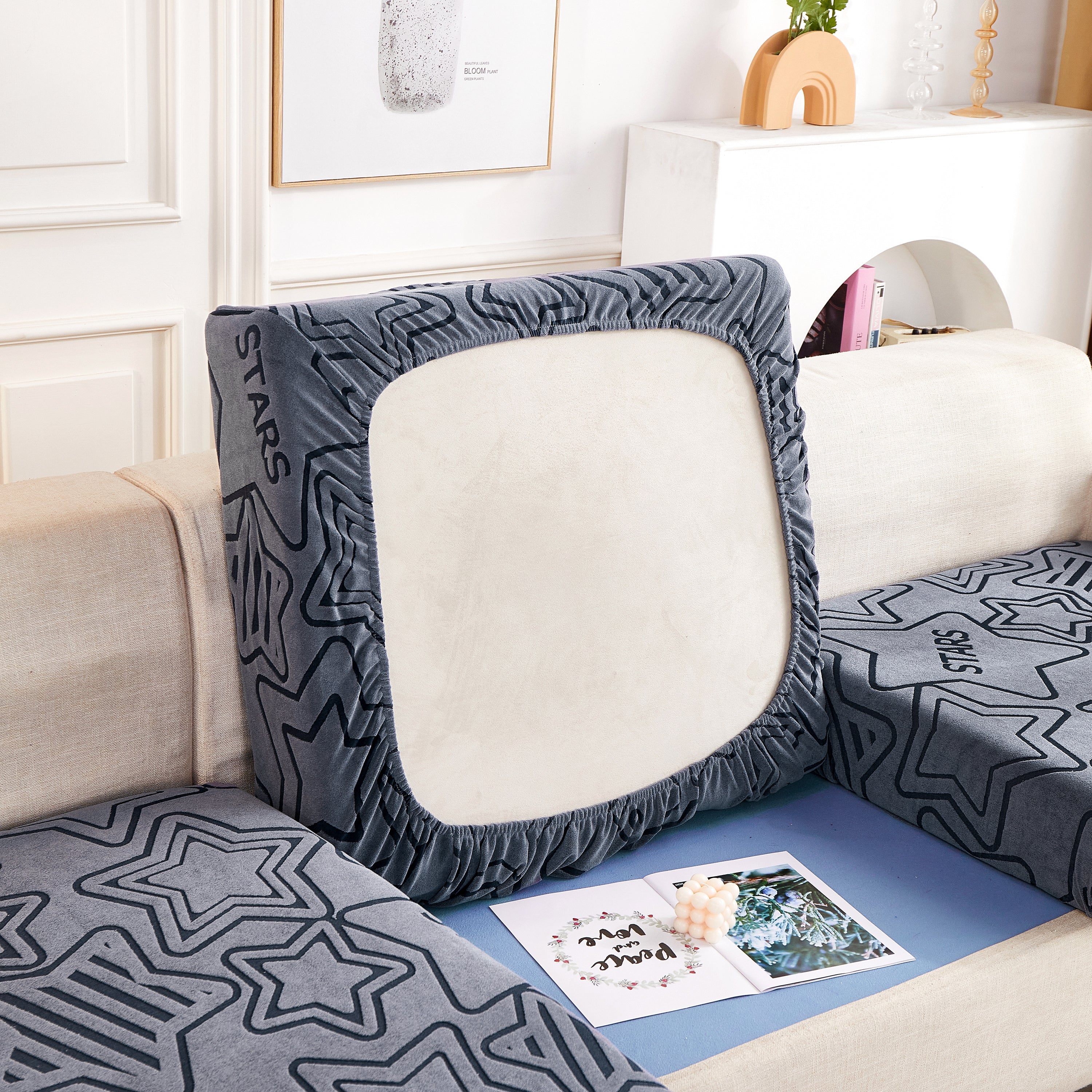 Starry Sky Jacquard Fleece Stretchable Non-slip Cushion Covers Furniture Covers For L-shaped Couch