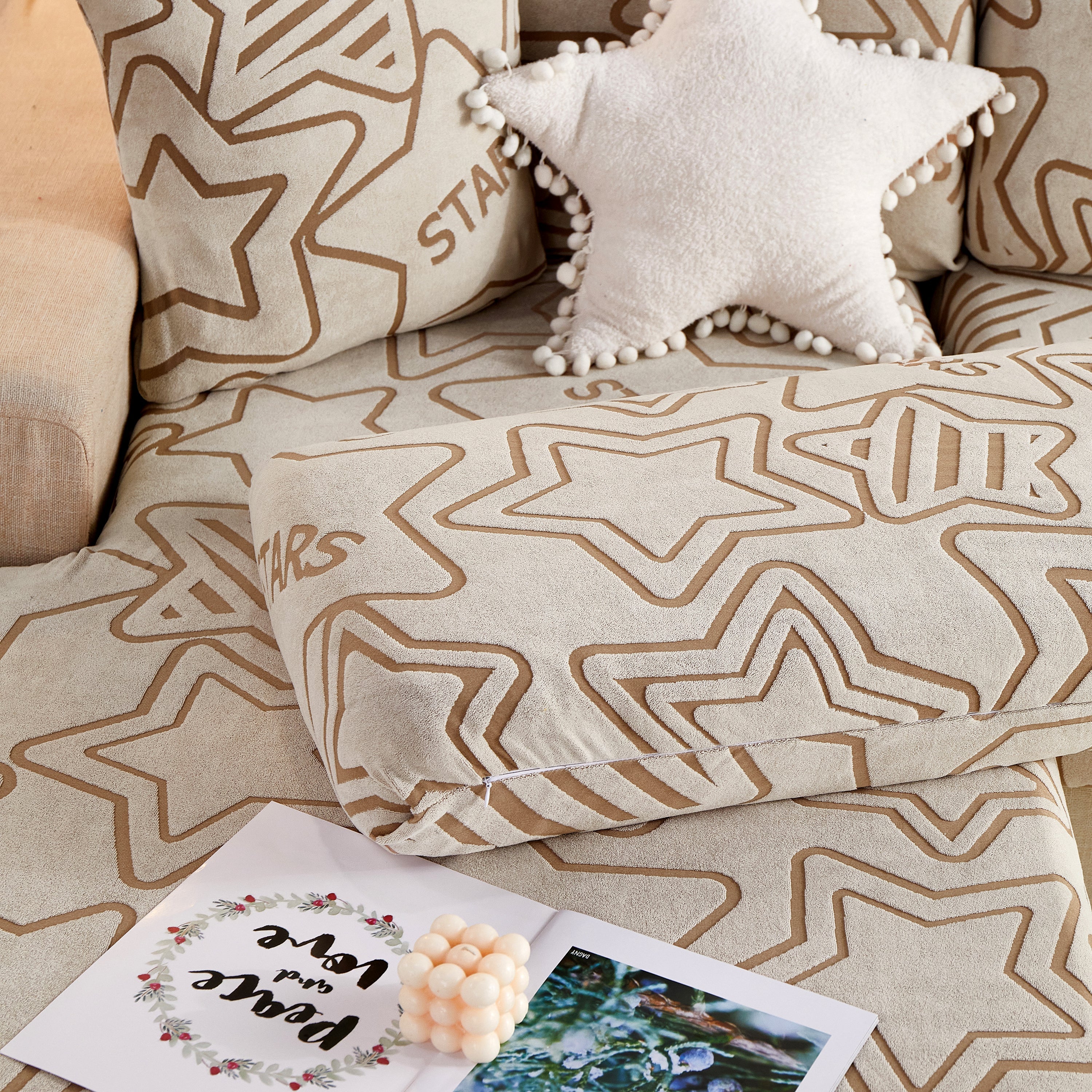 Starry Sky Jacquard Fleece Stretchable Non-slip Cushion Covers Furniture Covers For L-shaped Couch