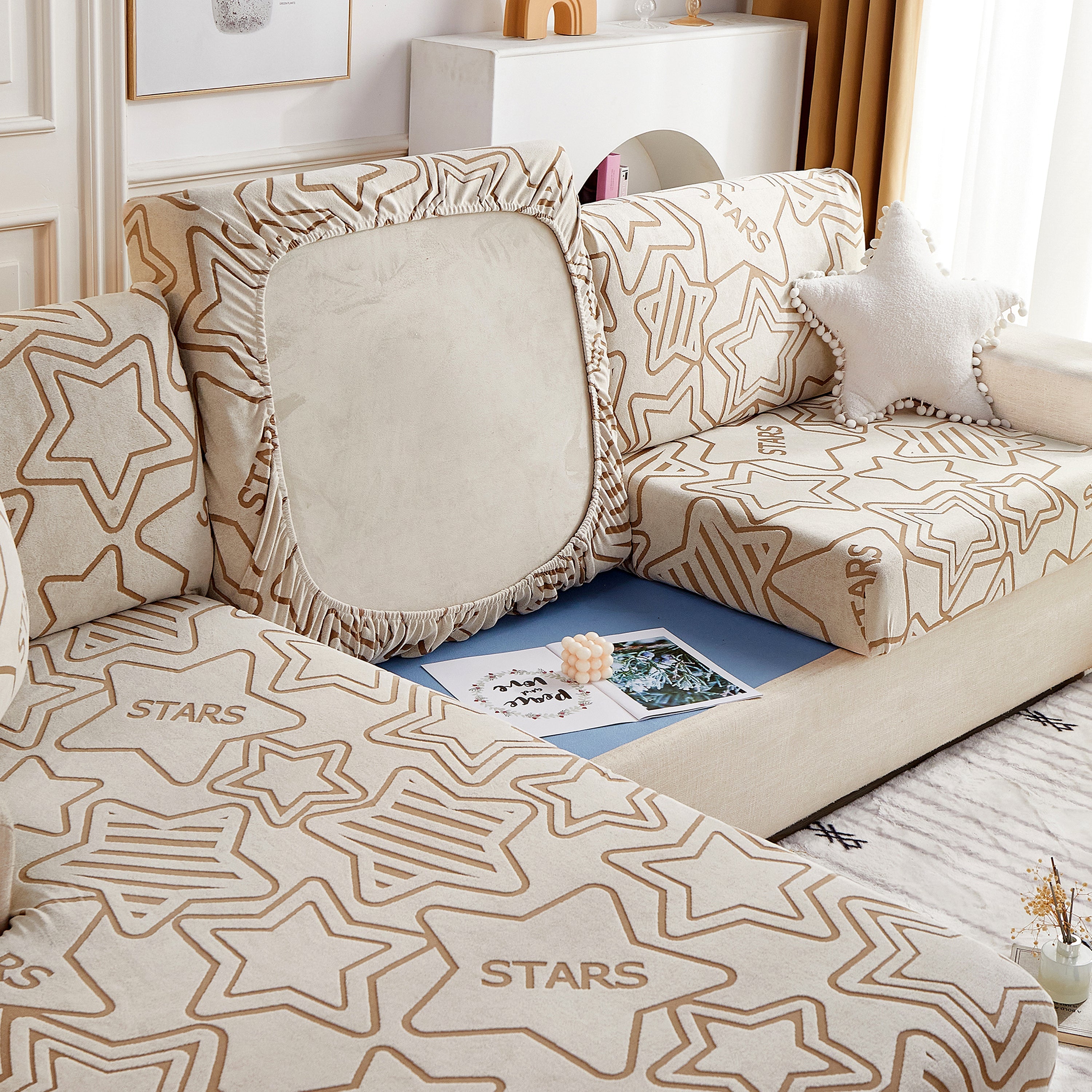 Starry Sky Jacquard Fleece Stretchable Non-slip Cushion Covers Furniture Covers For L-shaped Couch