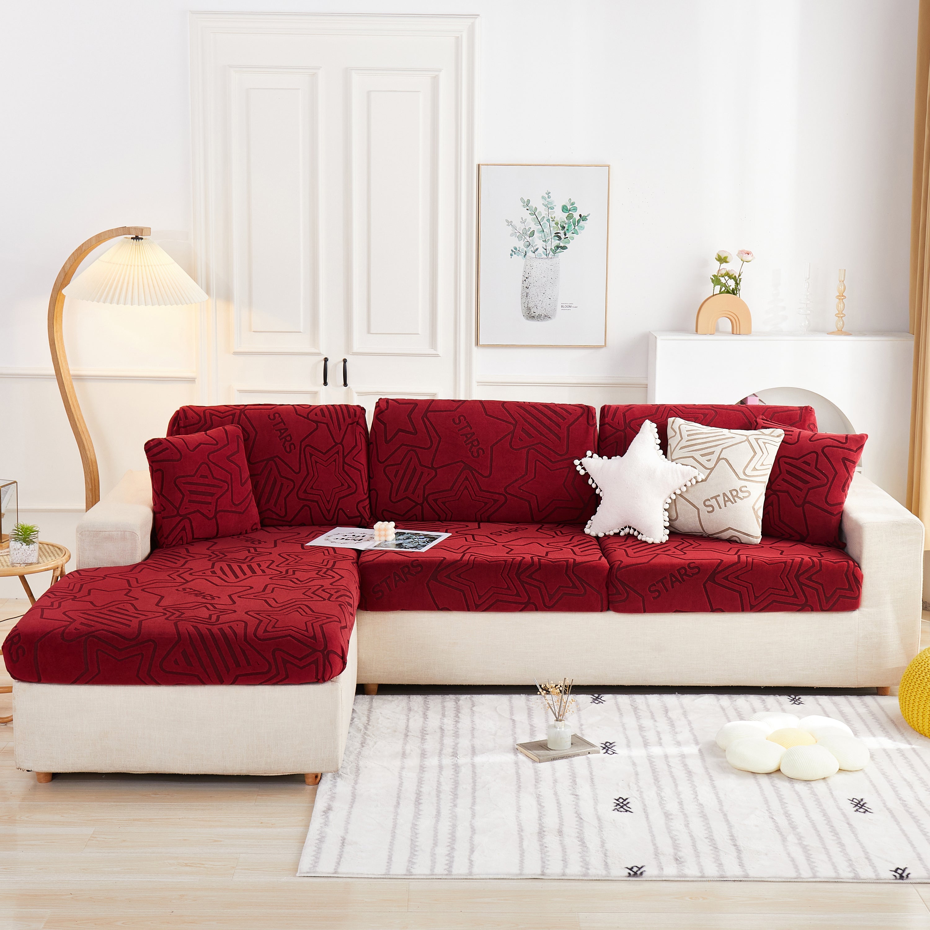 Starry Sky Jacquard Fleece Stretchable Non-slip Cushion Covers Furniture Covers For L-shaped Couch
