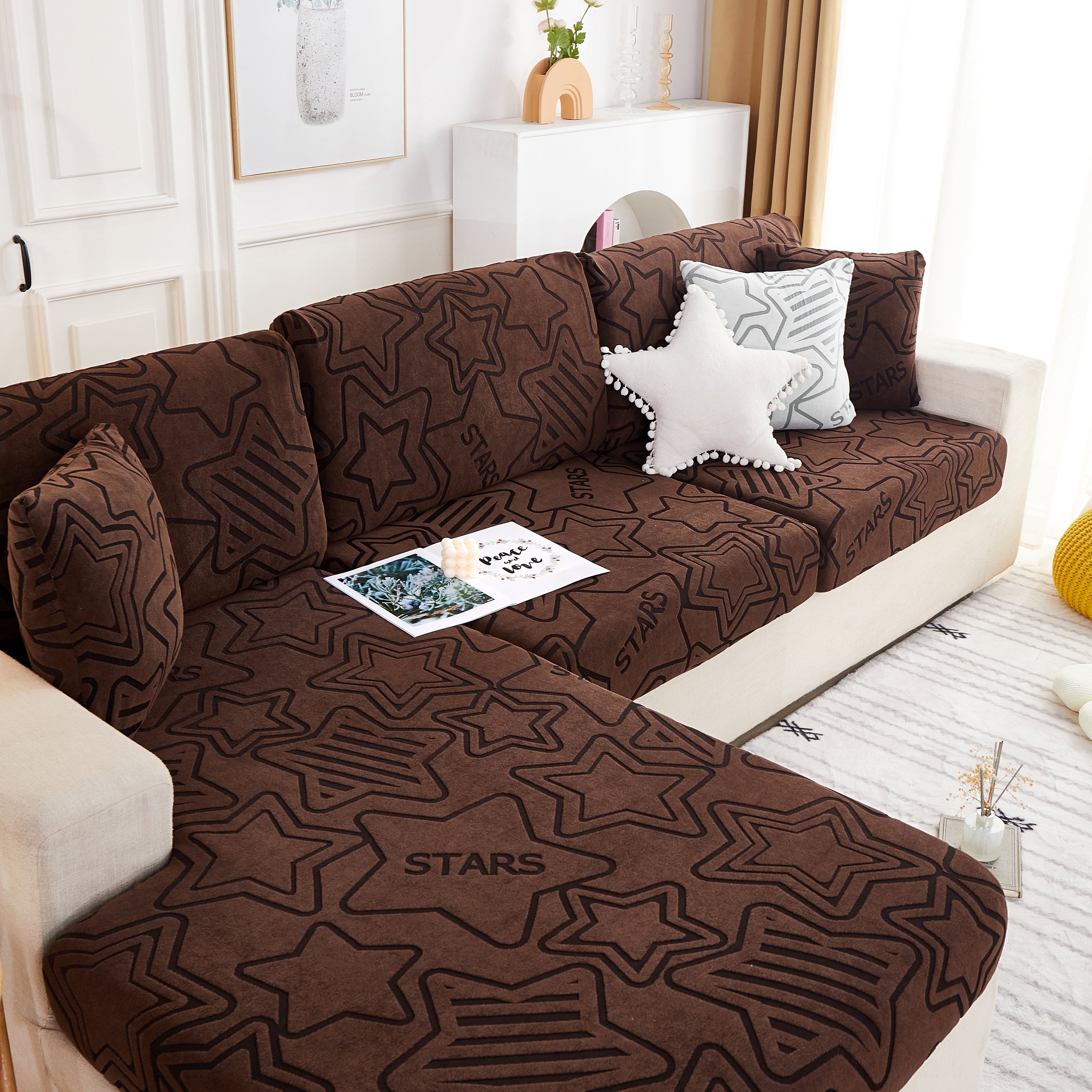 Starry Sky Jacquard Fleece Stretchable Non-slip Cushion Covers Furniture Covers For L-shaped Couch