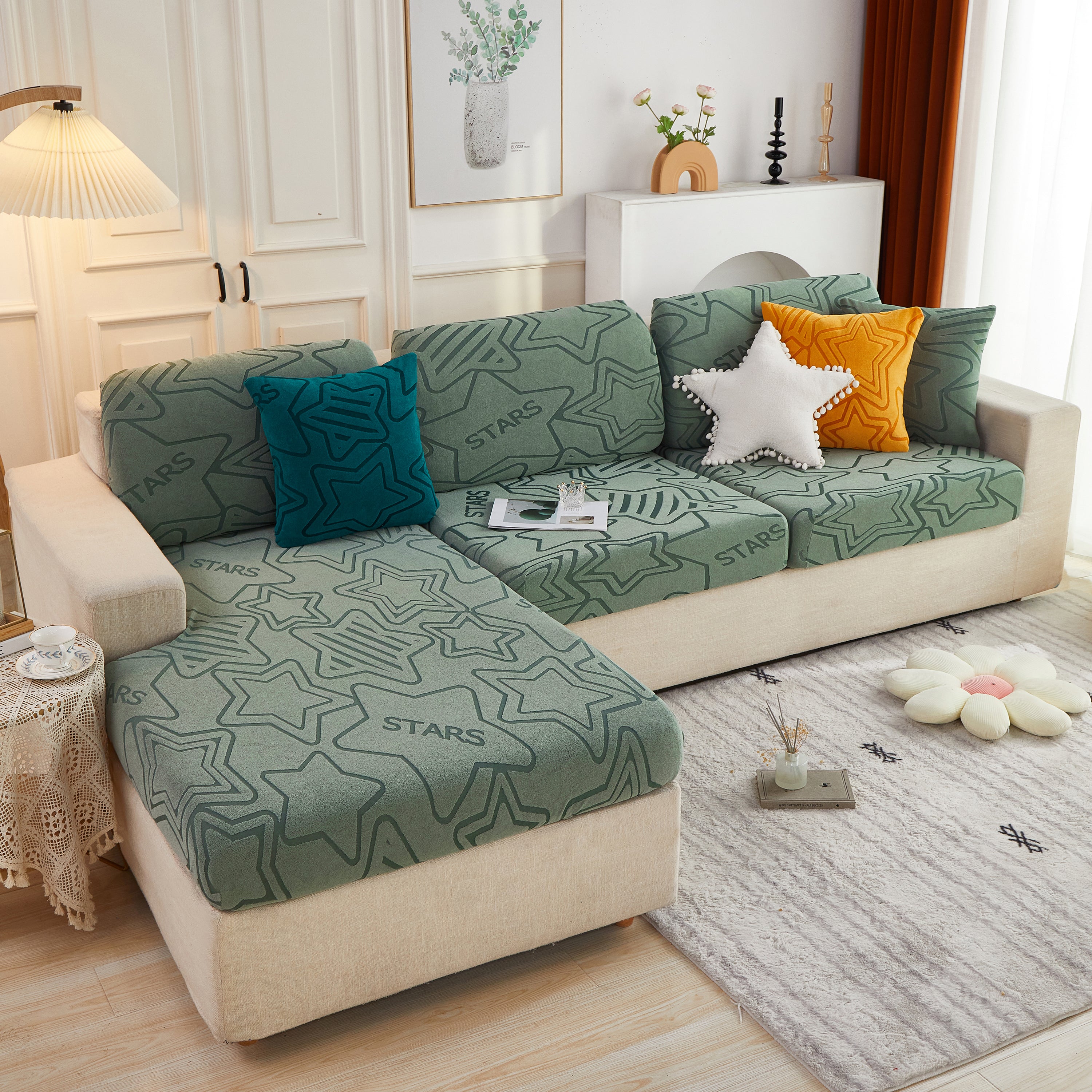 Starry Sky Jacquard Fleece Stretchable Non-slip Cushion Covers Furniture Covers For L-shaped Couch
