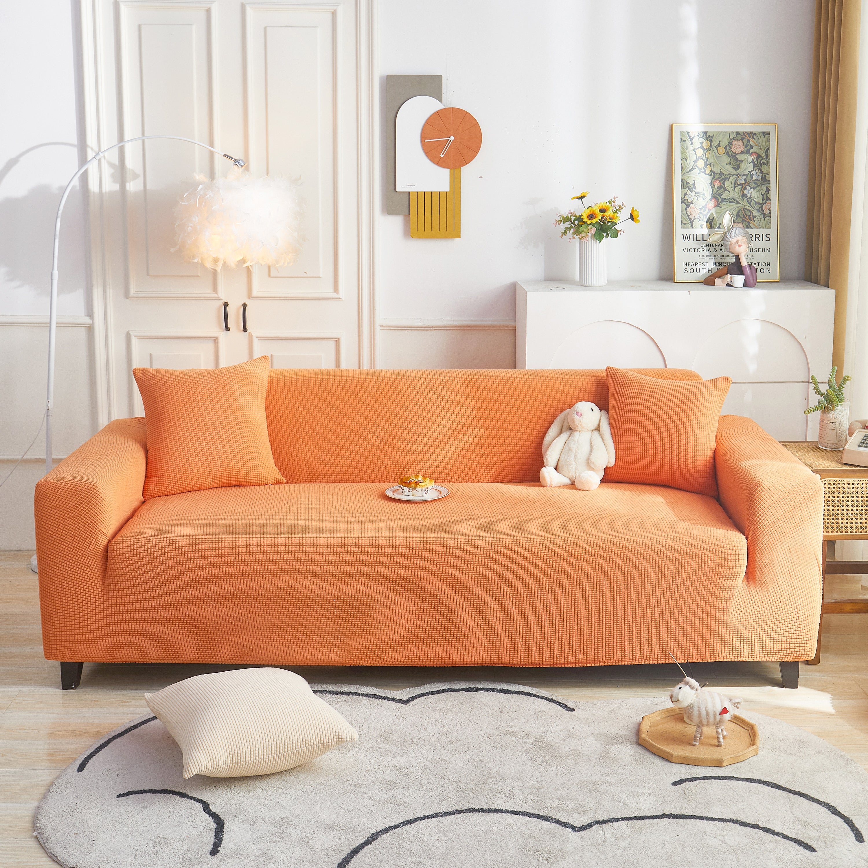 Grid Textured Stretch Sofa Cover, Soft Elastic Slipcover For Couch Protection