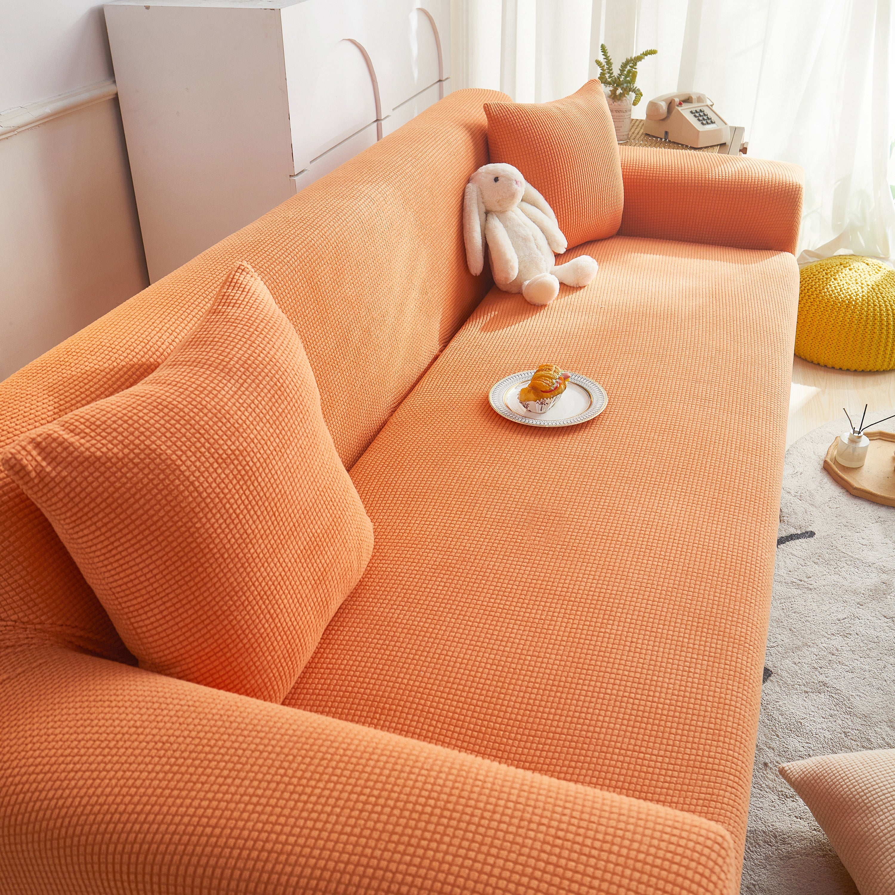 Grid Textured Stretch Sofa Cover, Soft Elastic Slipcover For Couch Protection