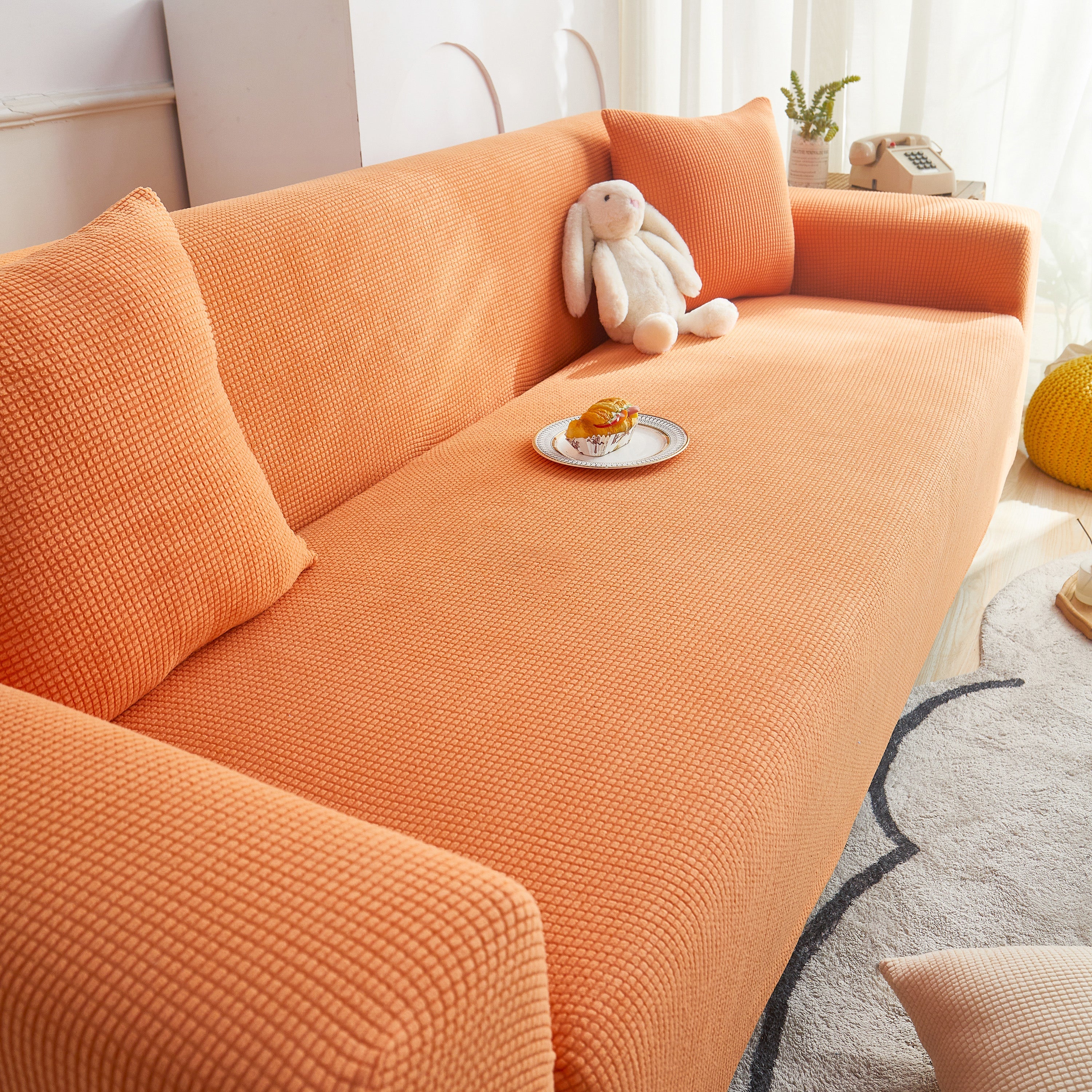 Grid Textured Stretch Sofa Cover, Soft Elastic Slipcover For Couch Protection