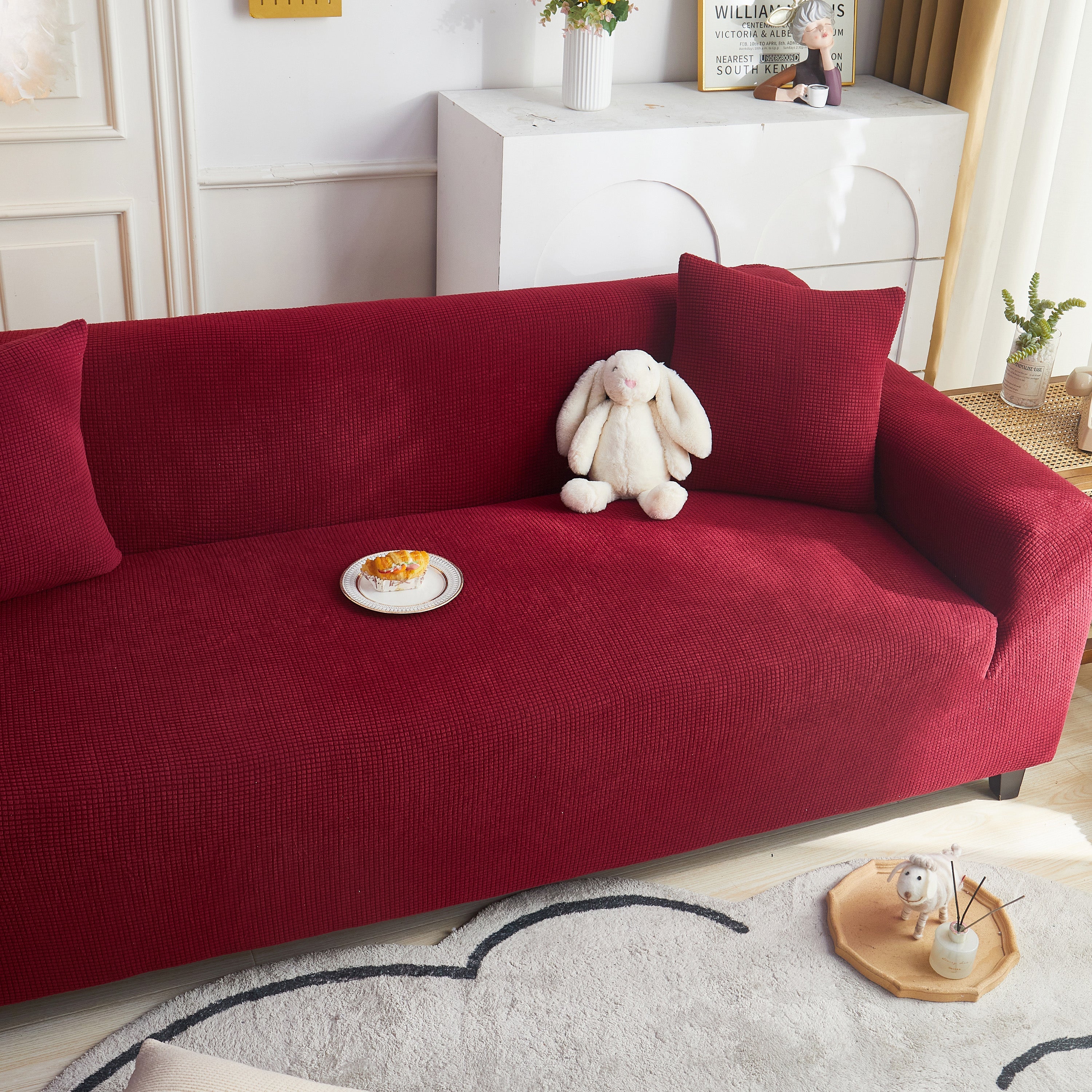 Grid Textured Stretch Sofa Cover, Soft Elastic Slipcover For Couch Protection