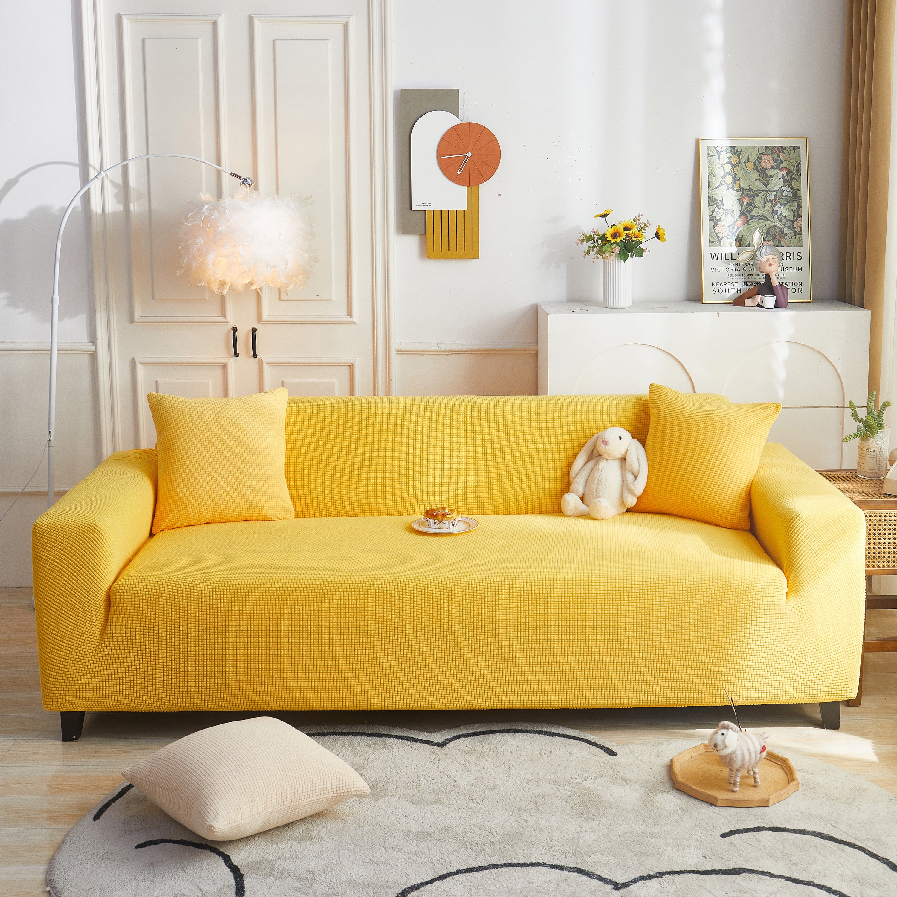 Grid Textured Stretch Sofa Cover, Soft Elastic Slipcover For Couch Protection