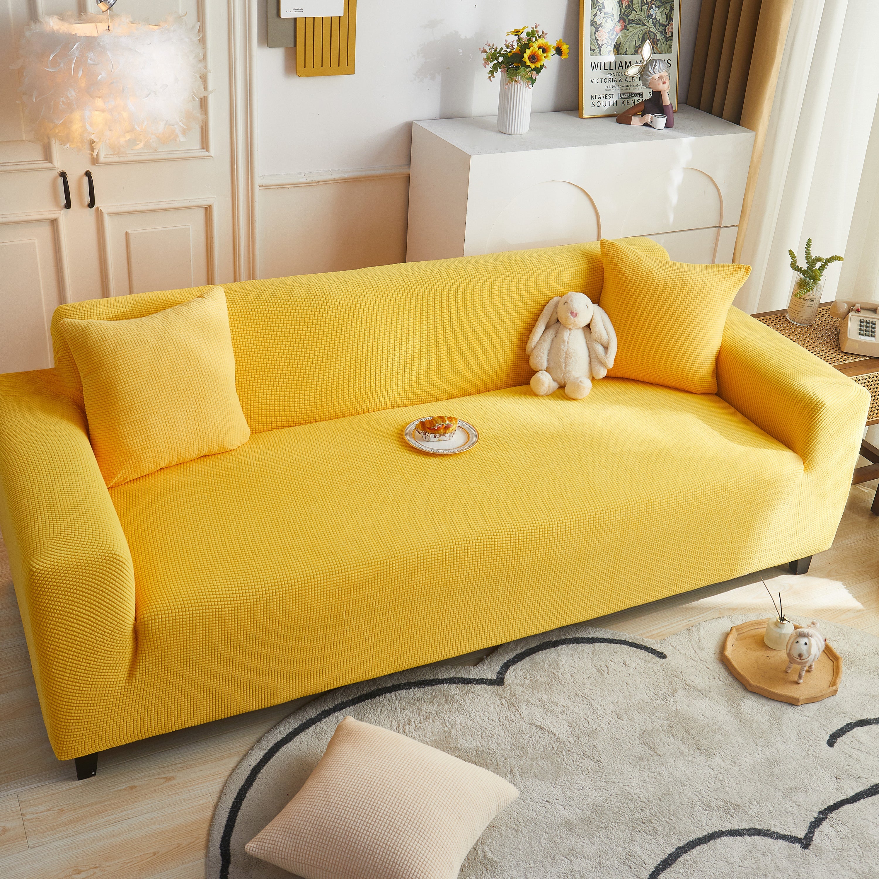 Grid Textured Stretch Sofa Cover, Soft Elastic Slipcover For Couch Protection