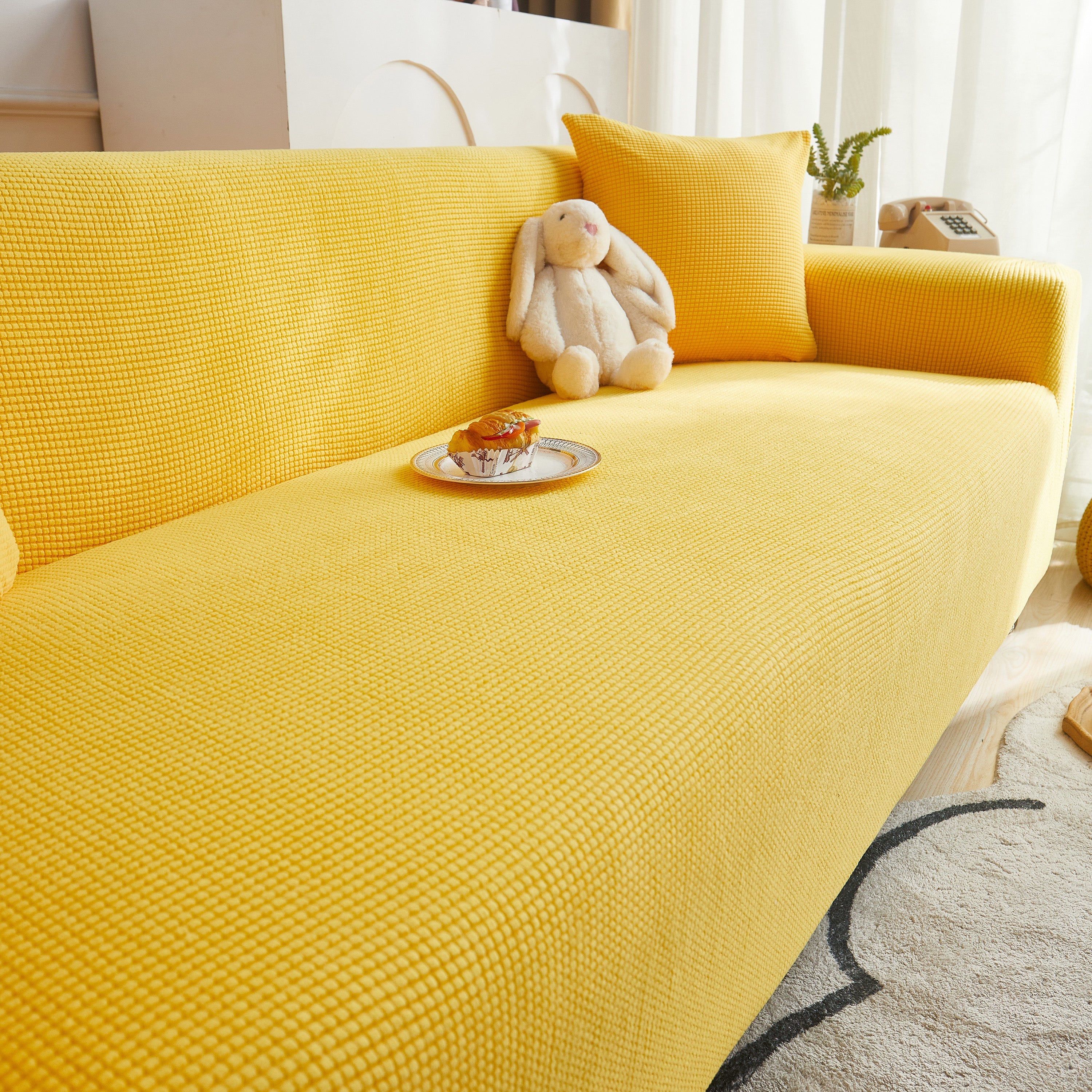Grid Textured Stretch Sofa Cover, Soft Elastic Slipcover For Couch Protection