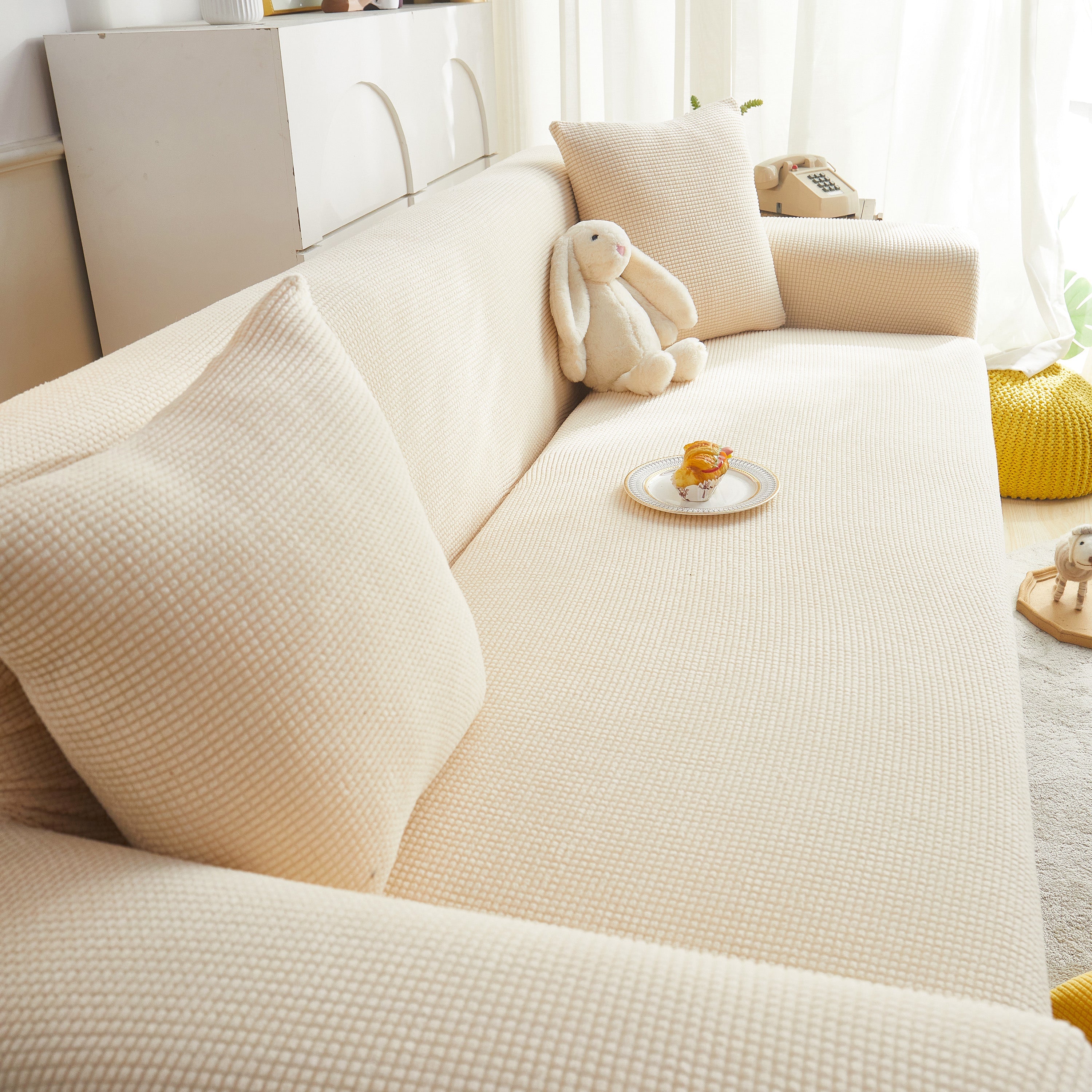 Grid Textured Stretch Sofa Cover, Soft Elastic Slipcover For Couch Protection