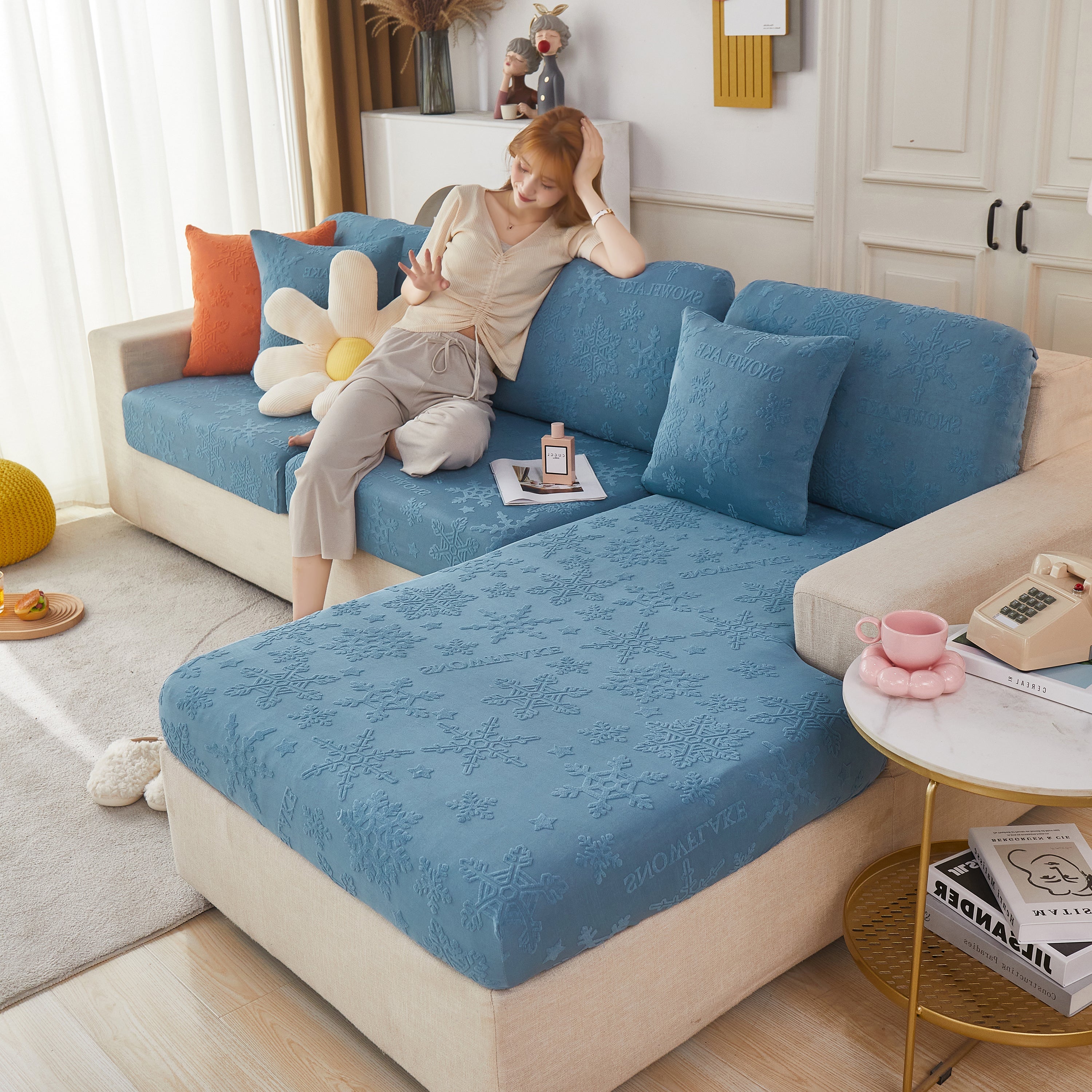 Jacquard Fabric Couch Cushion Covers, Elastic Stretch Sofa Protector For L-shaped Couches And Pet-friendly Living Rooms