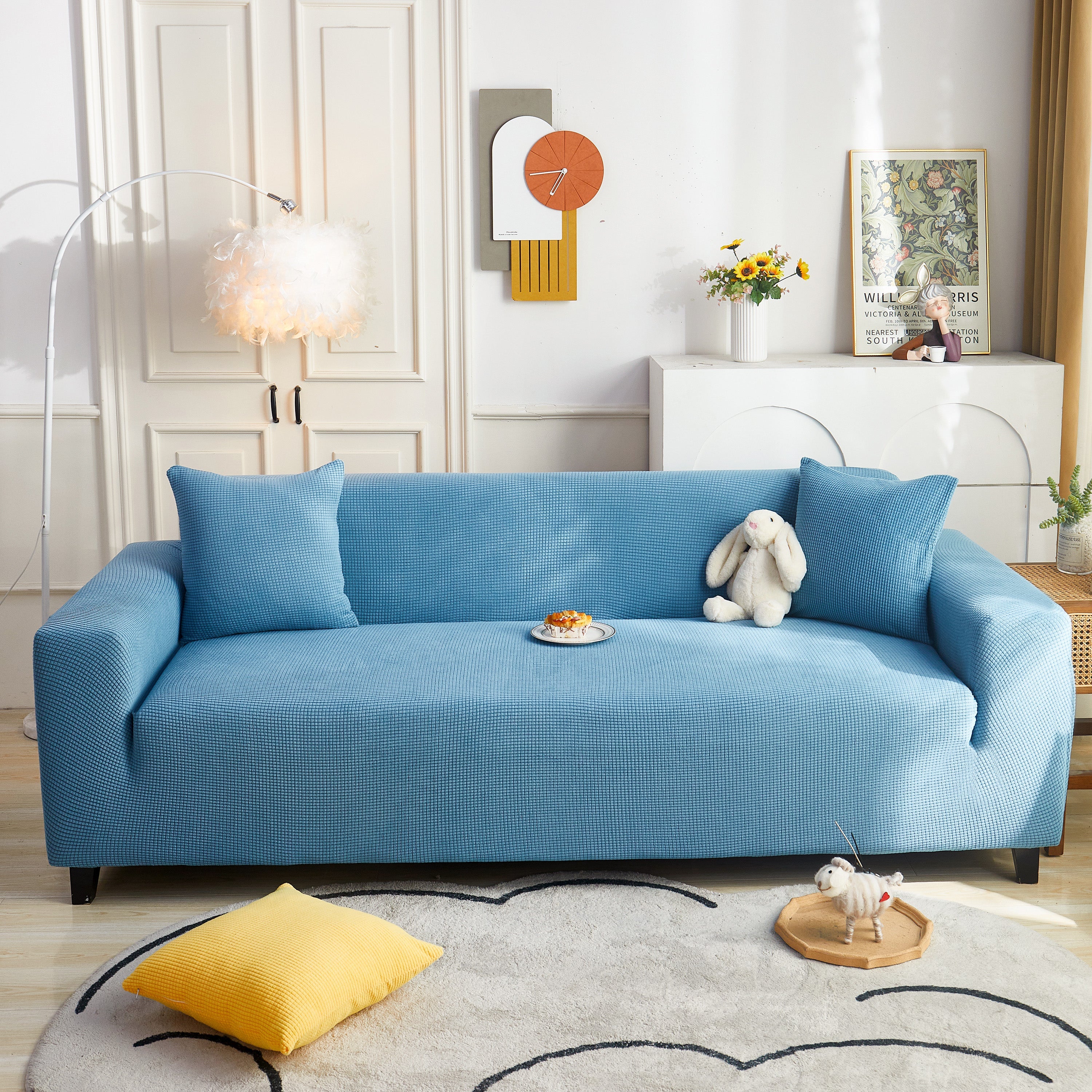 Grid Textured Stretch Sofa Cover, Soft Elastic Slipcover For Couch Protection