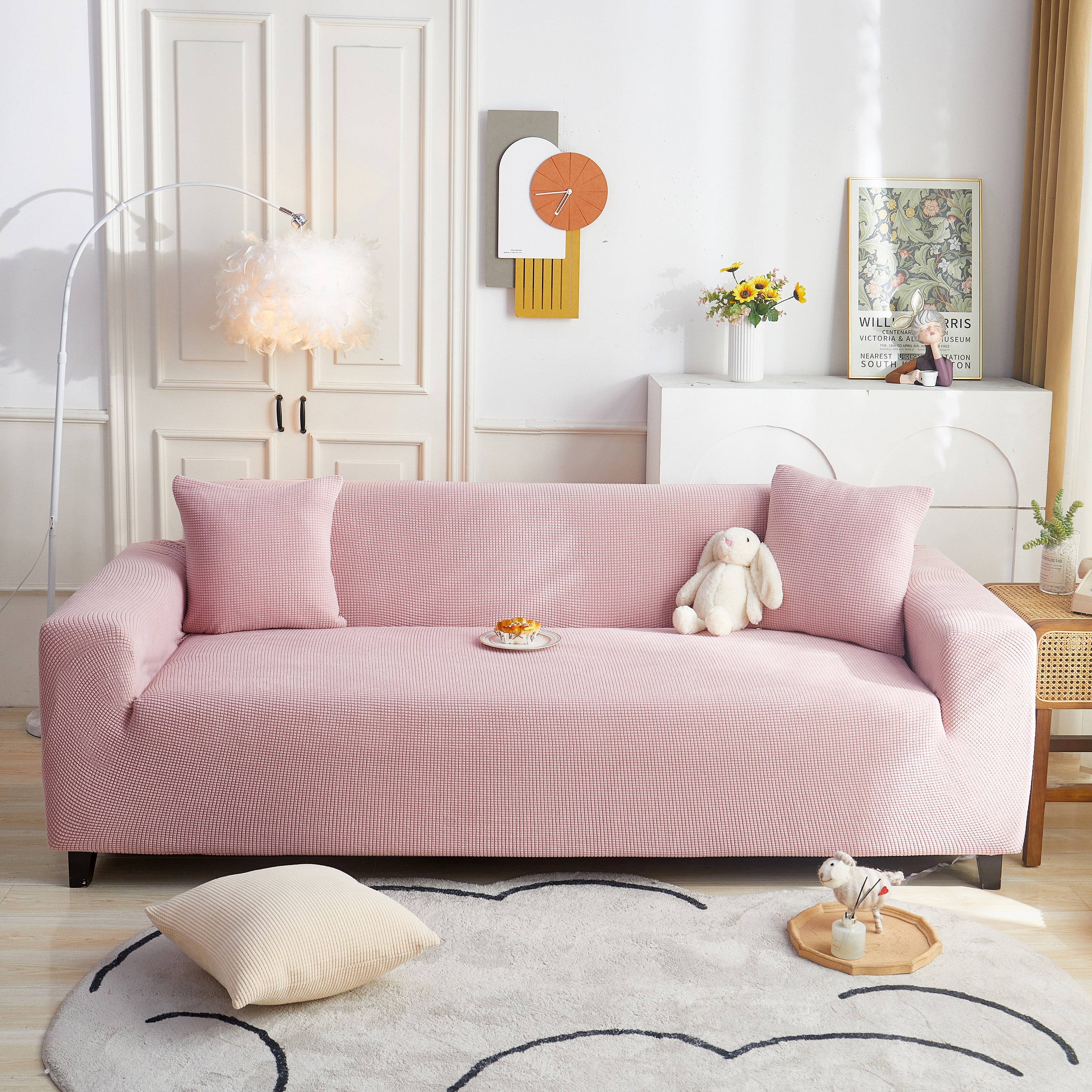 Grid Textured Stretch Sofa Cover, Soft Elastic Slipcover For Couch Protection