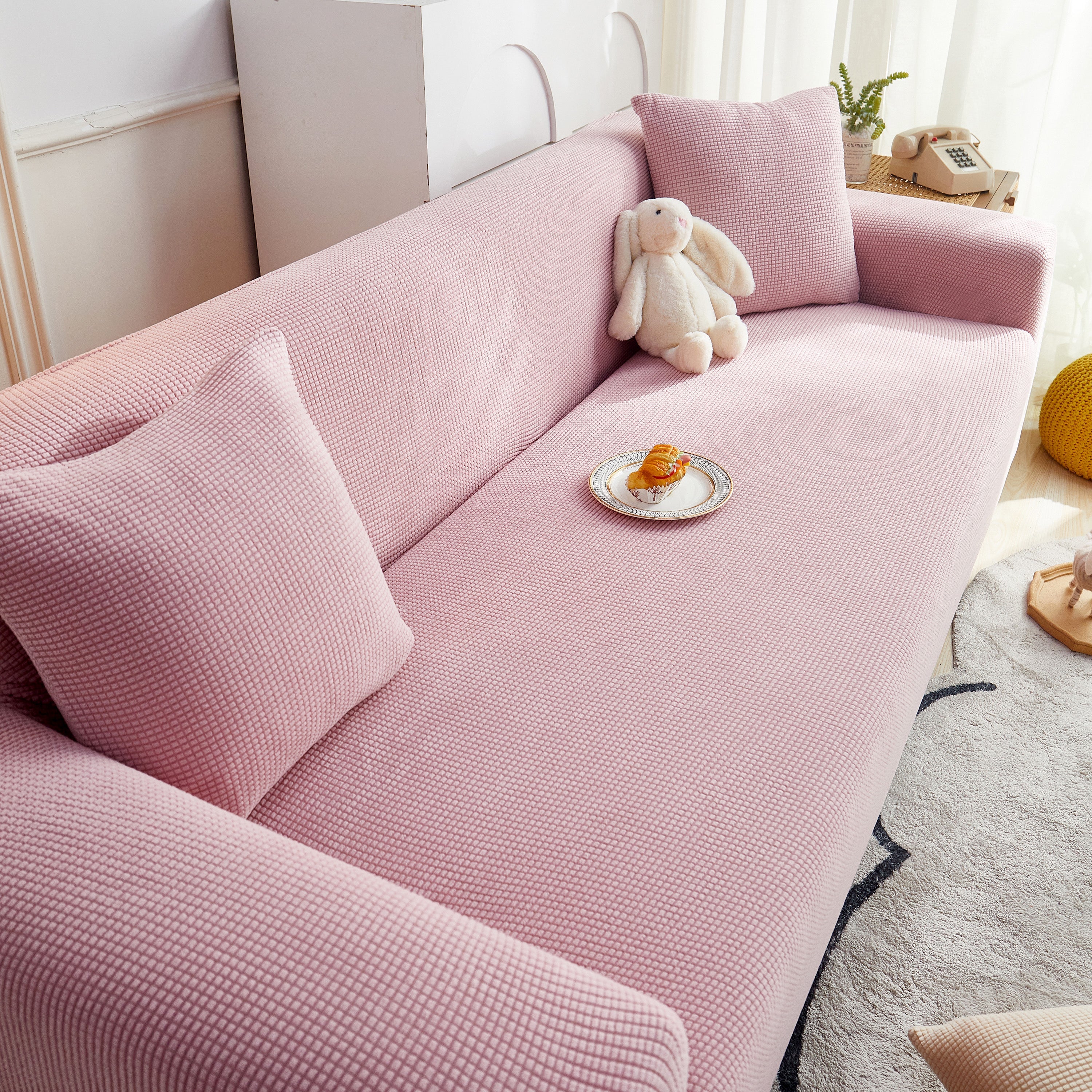 Grid Textured Stretch Sofa Cover, Soft Elastic Slipcover For Couch Protection