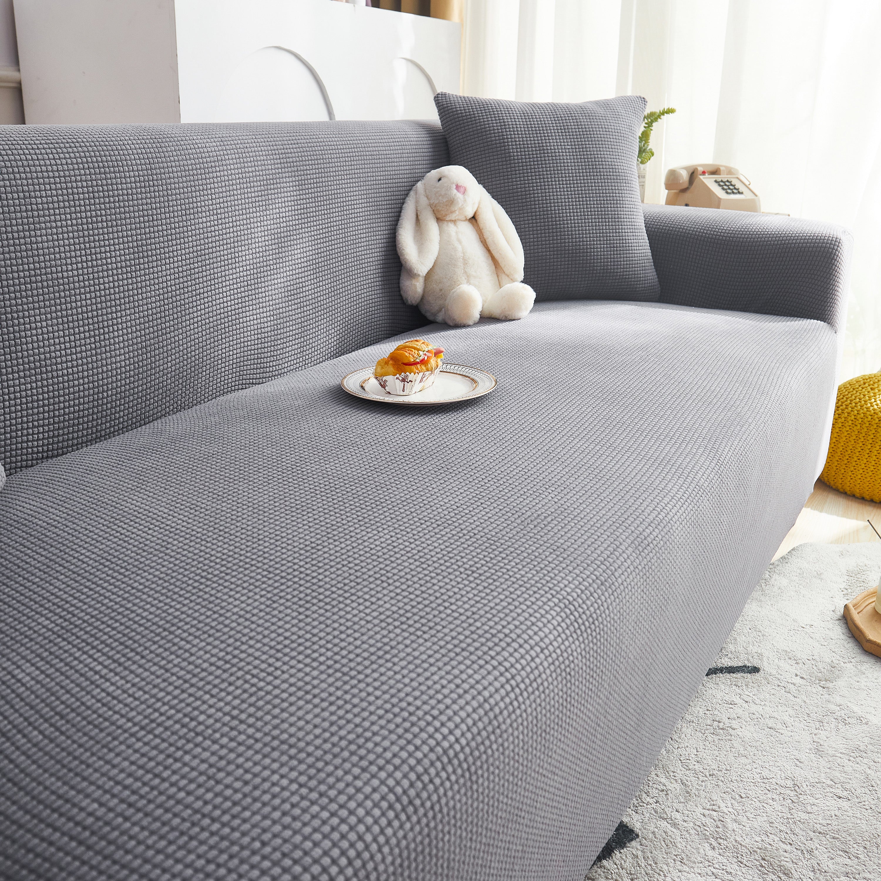 Grid Textured Stretch Sofa Cover, Soft Elastic Slipcover For Couch Protection