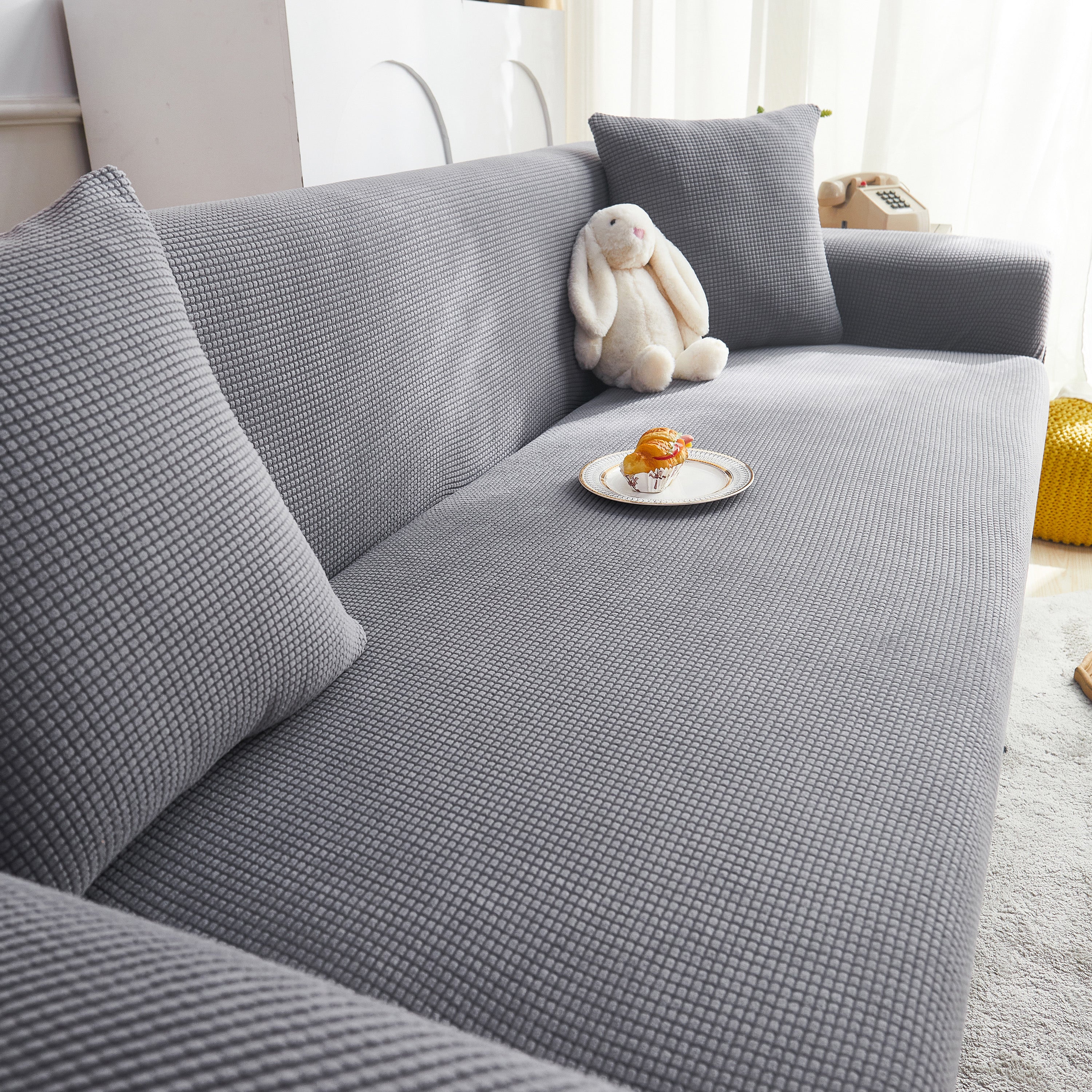 Grid Textured Stretch Sofa Cover, Soft Elastic Slipcover For Couch Protection