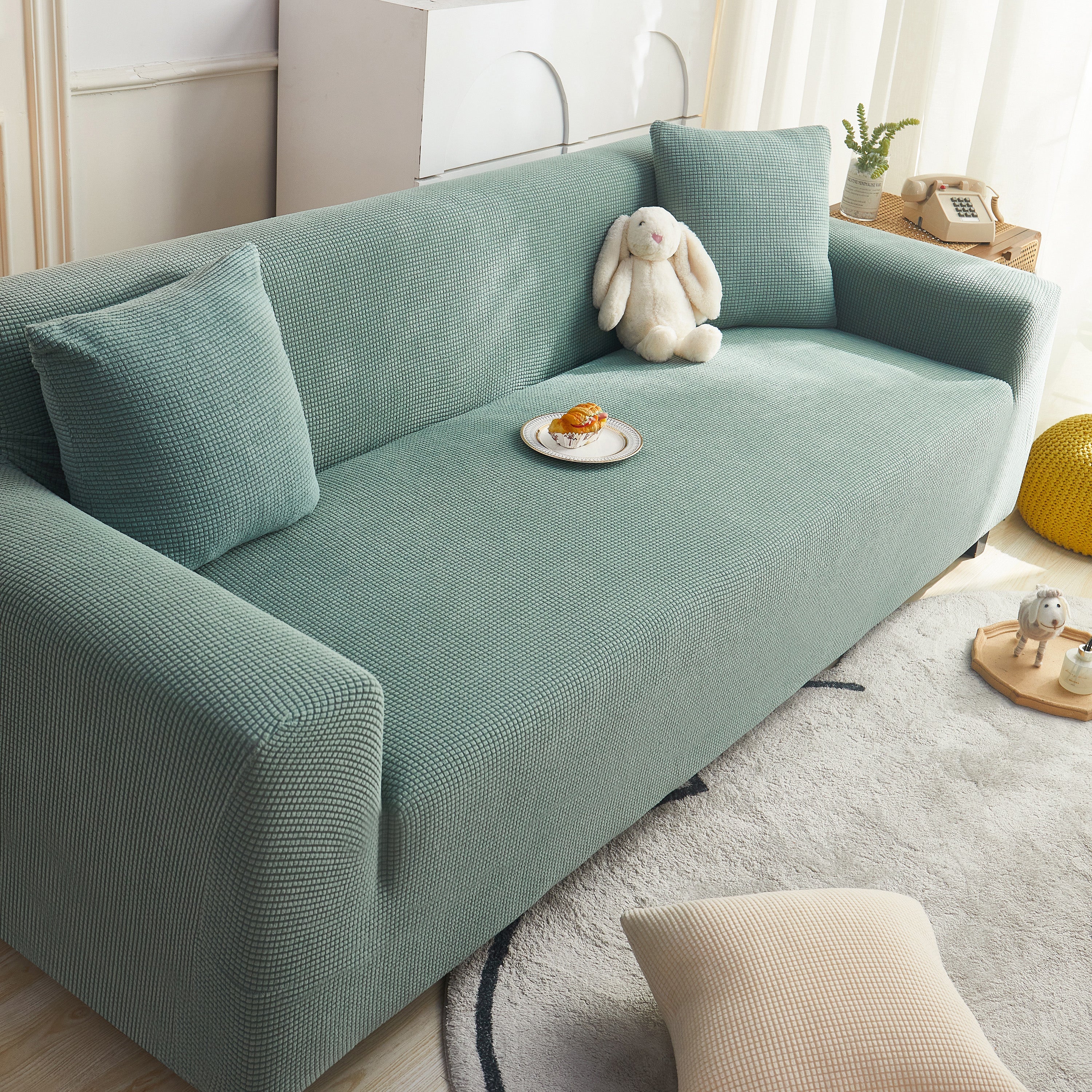 Grid Textured Stretch Sofa Cover, Soft Elastic Slipcover For Couch Protection