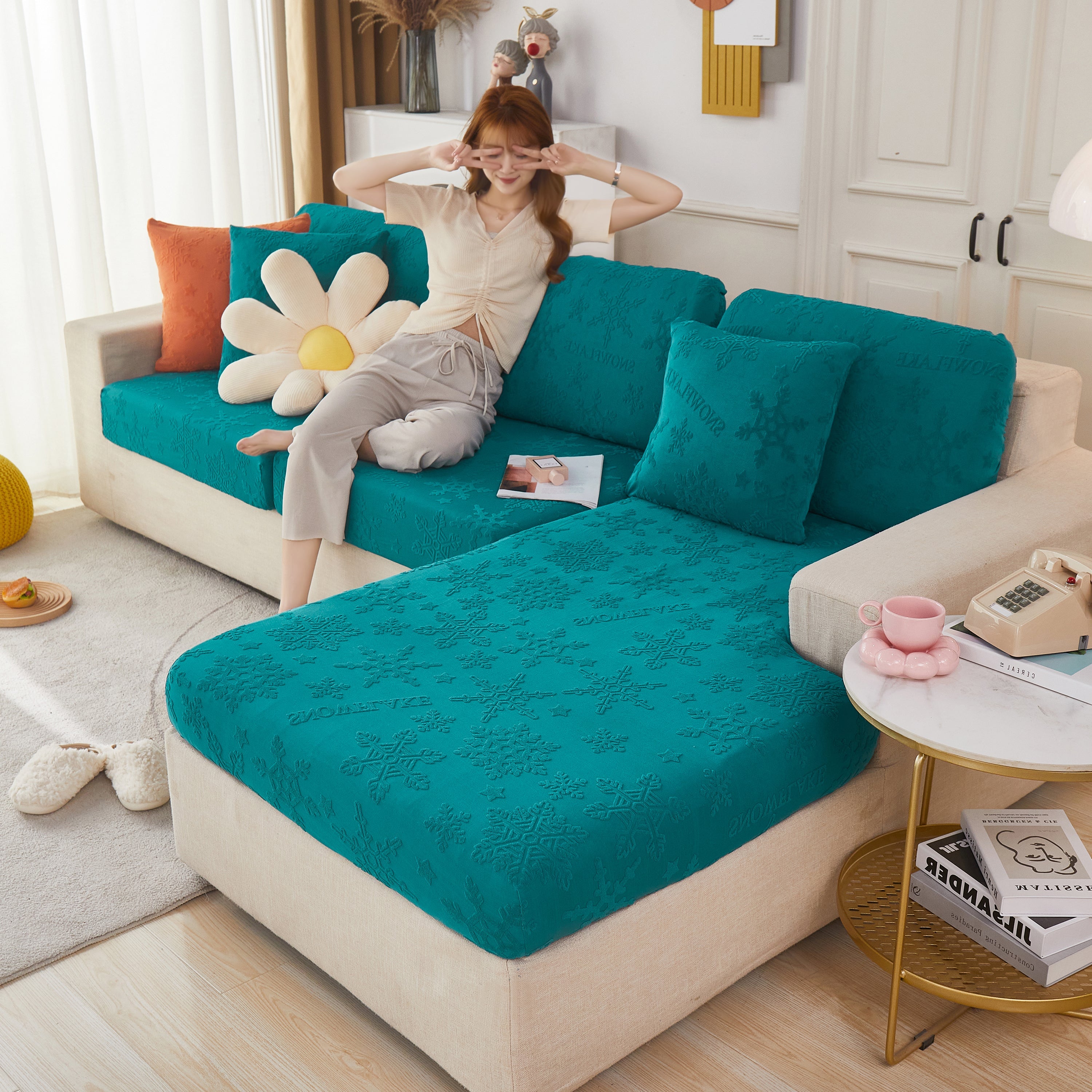 Jacquard Fabric Couch Cushion Covers, Elastic Stretch Sofa Protector For L-shaped Couches And Pet-friendly Living Rooms
