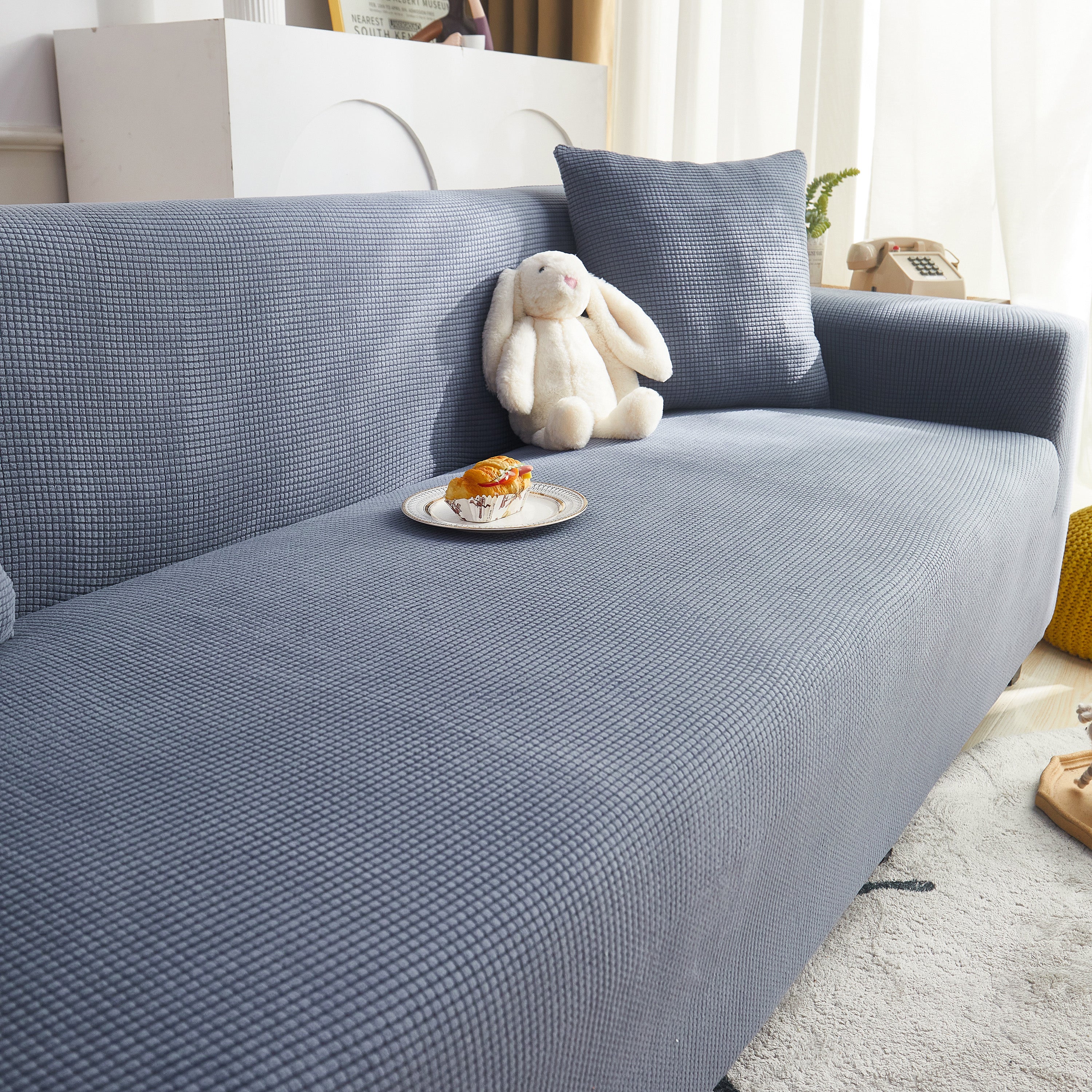 Grid Textured Stretch Sofa Cover, Soft Elastic Slipcover For Couch Protection