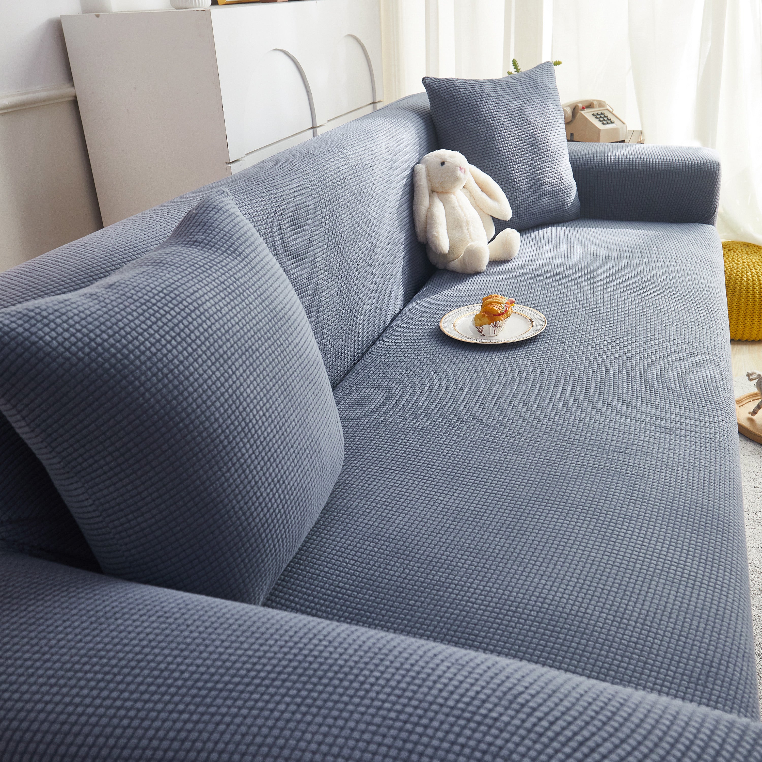 Grid Textured Stretch Sofa Cover, Soft Elastic Slipcover For Couch Protection