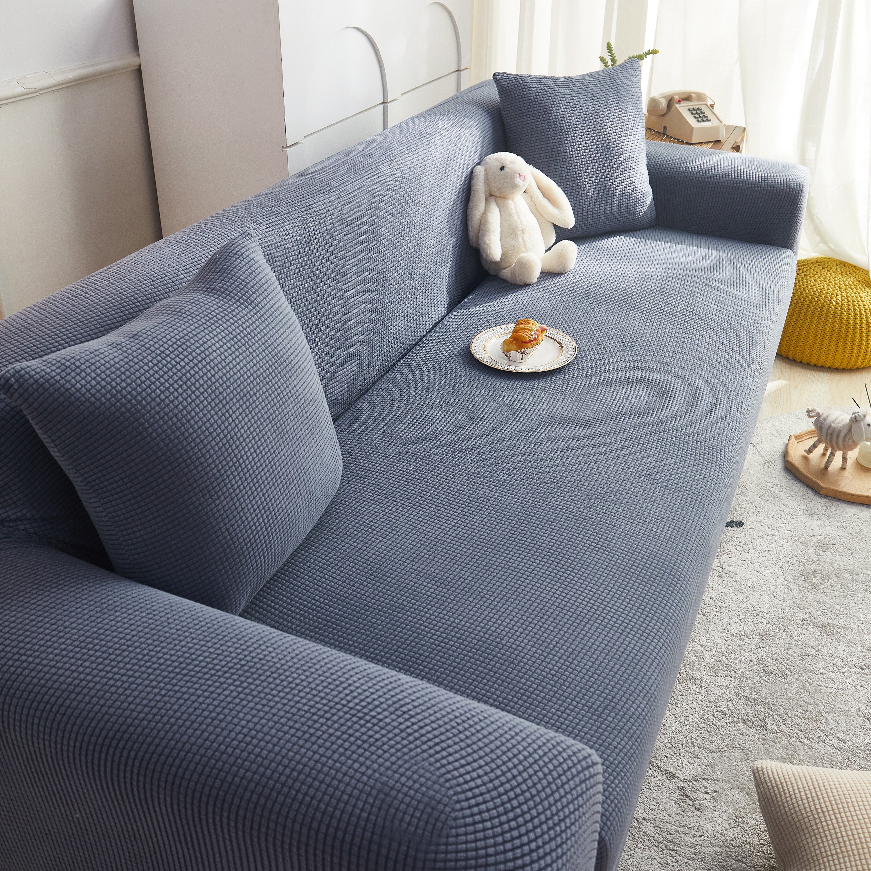Grid Textured Stretch Sofa Cover, Soft Elastic Slipcover For Couch Protection