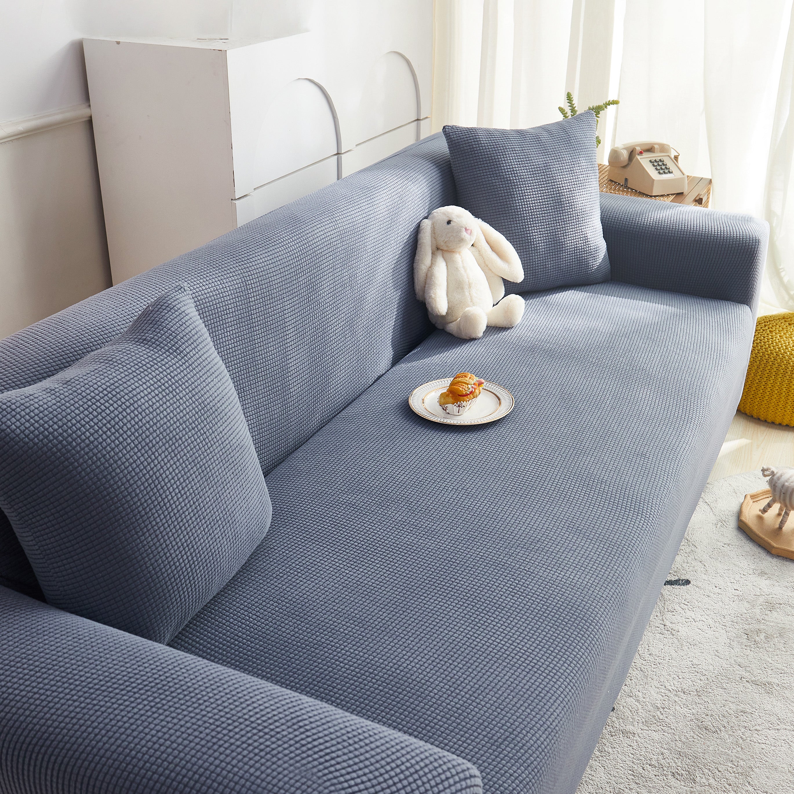 Grid Textured Stretch Sofa Cover, Soft Elastic Slipcover For Couch Protection