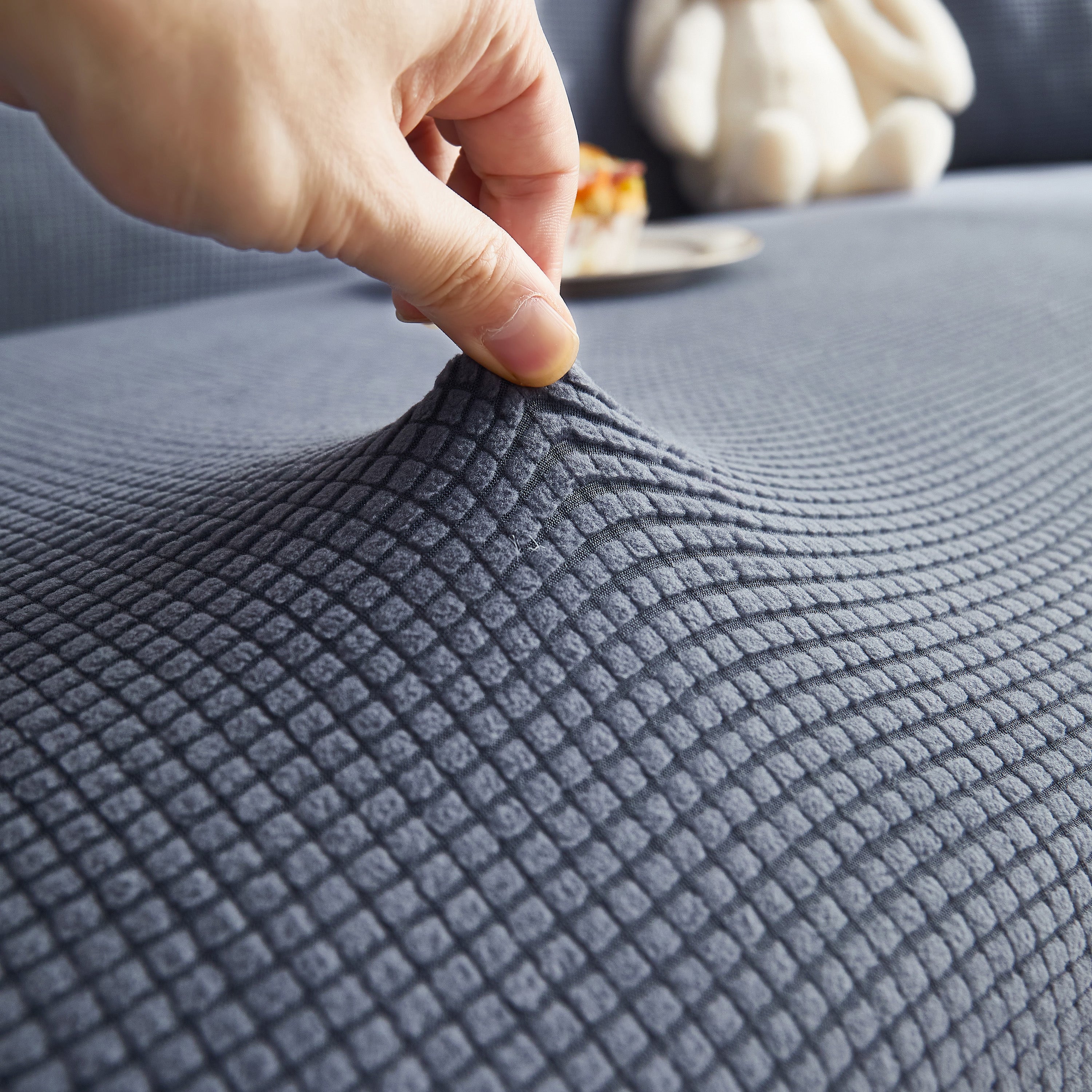Grid Textured Stretch Sofa Cover, Soft Elastic Slipcover For Couch Protection